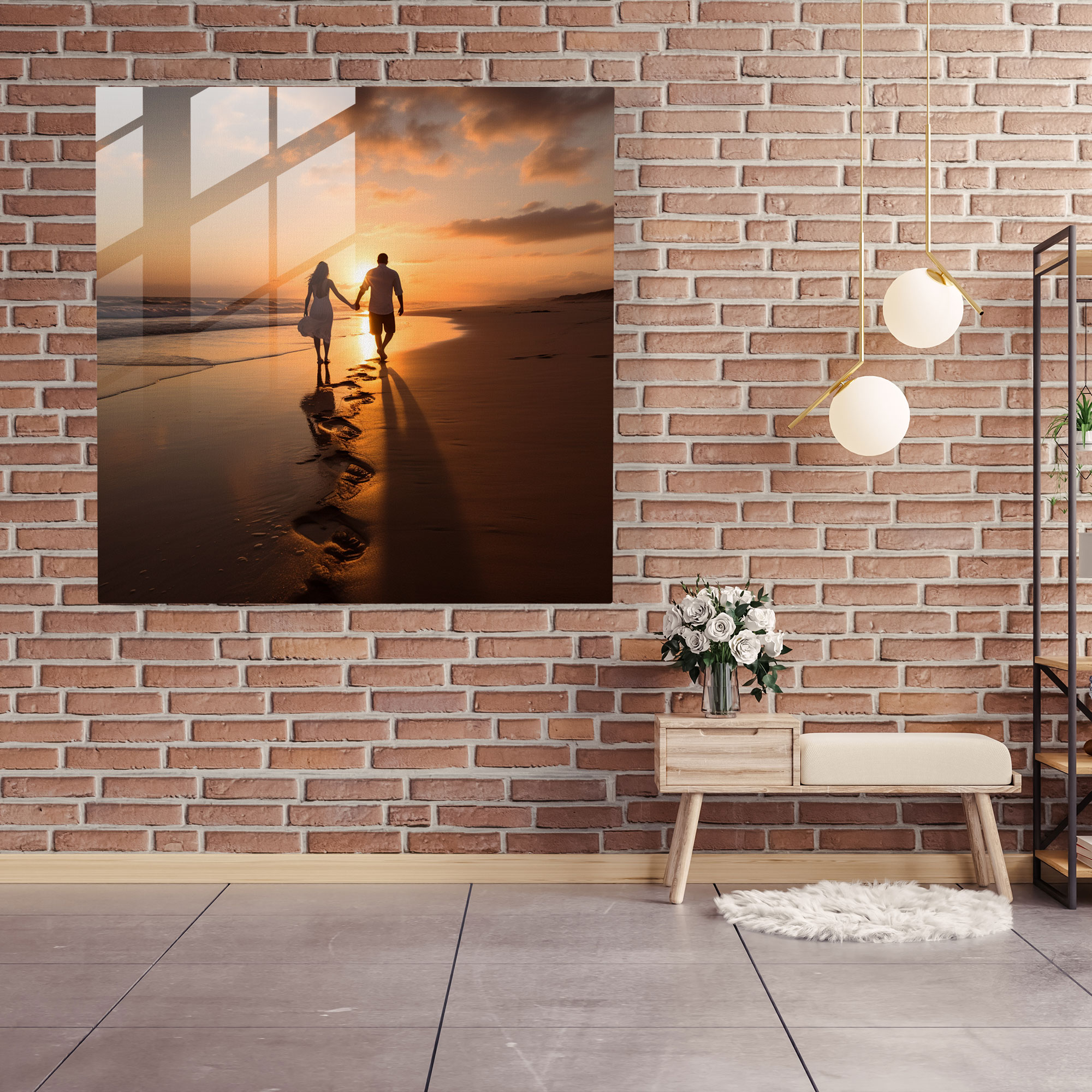 Romantic Beach Sunset Glass Print - Romantic, Beach, Couple, Romantic