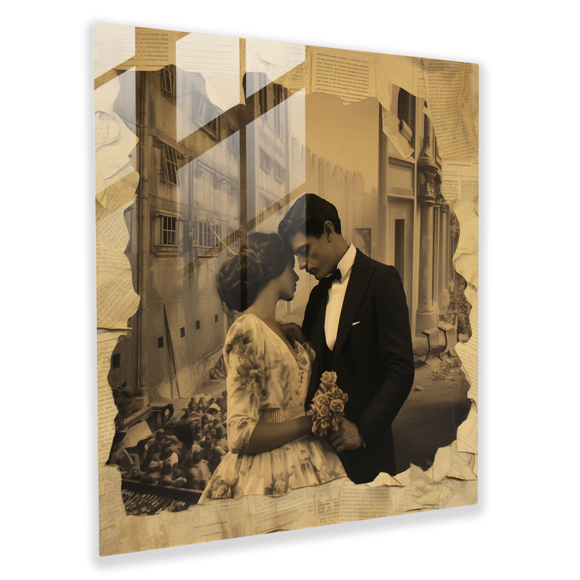 Romantic Moments Collage Glass Print - Romantic, Romantic, Collage Art, Glass Print