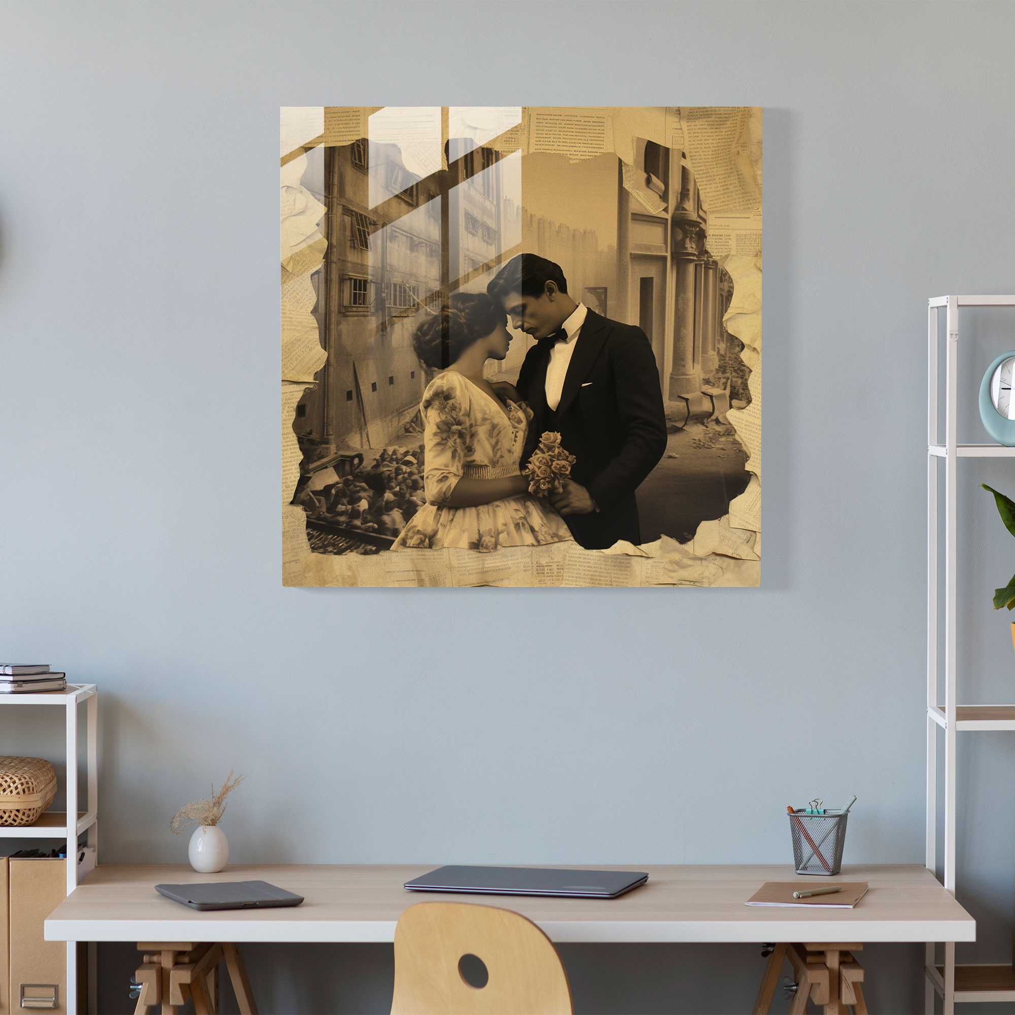 Romantic Moments Collage Glass Print - Romantic, Romantic, Collage Art, Glass Print