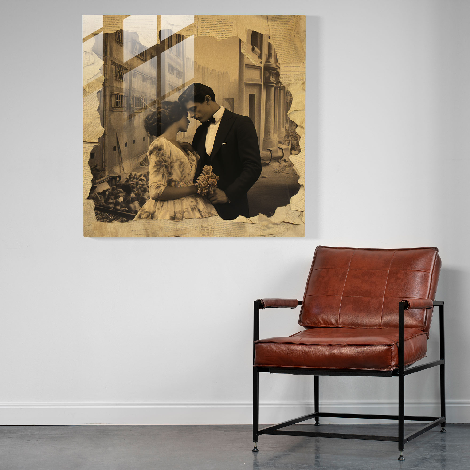 Romantic Moments Collage Glass Print - Romantic, Romantic, Collage Art, Glass Print