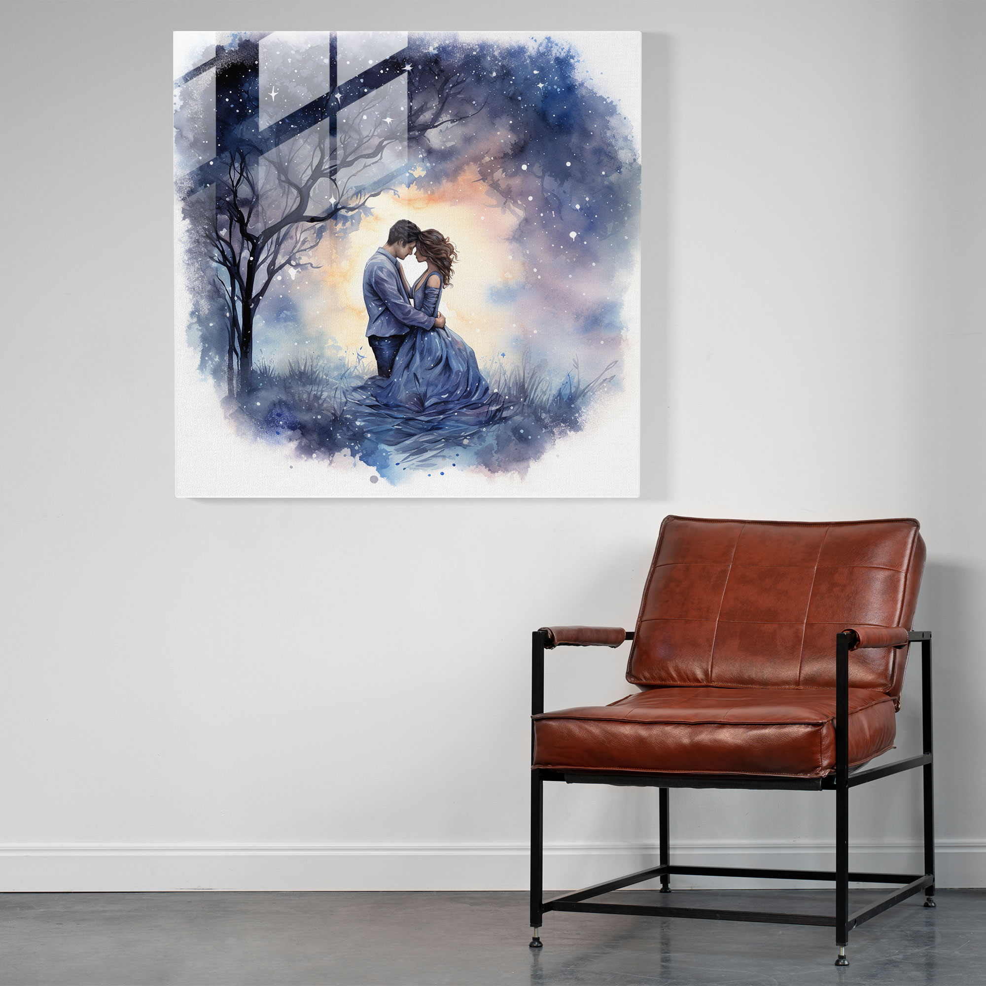 Romantik Yıldızlı Gece Cam Tablo - Romantik Modern Sanat Cam Tablo Duvar Dekorasyonu