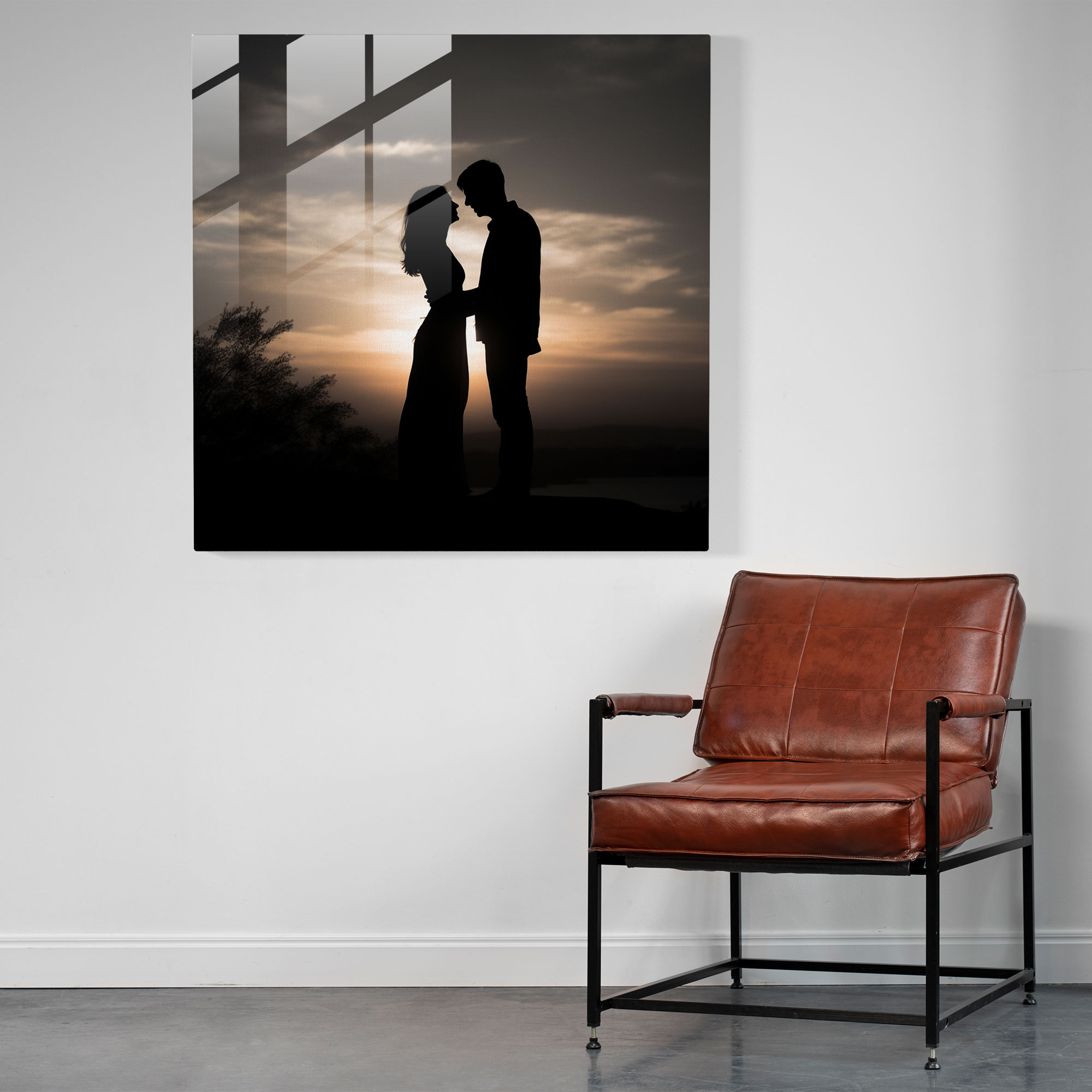 Romantic Sunset Silhouette Glass Print - Romantic, Glass Print, Glass Wall Art, Sunset