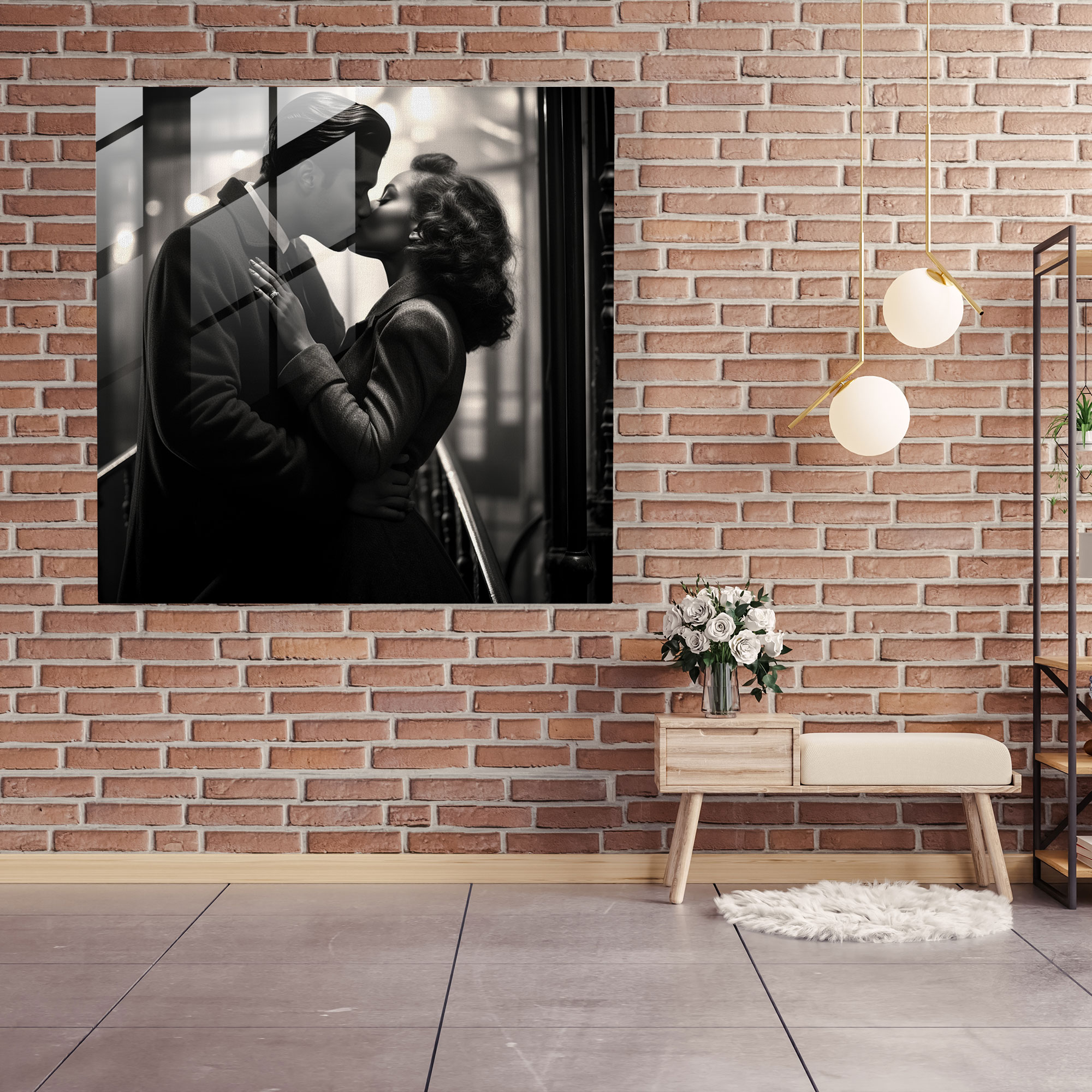 Romantic Eternal Kiss Glass Print - Romantic, Black And White Photograph, Glass Print, Wall Decoration