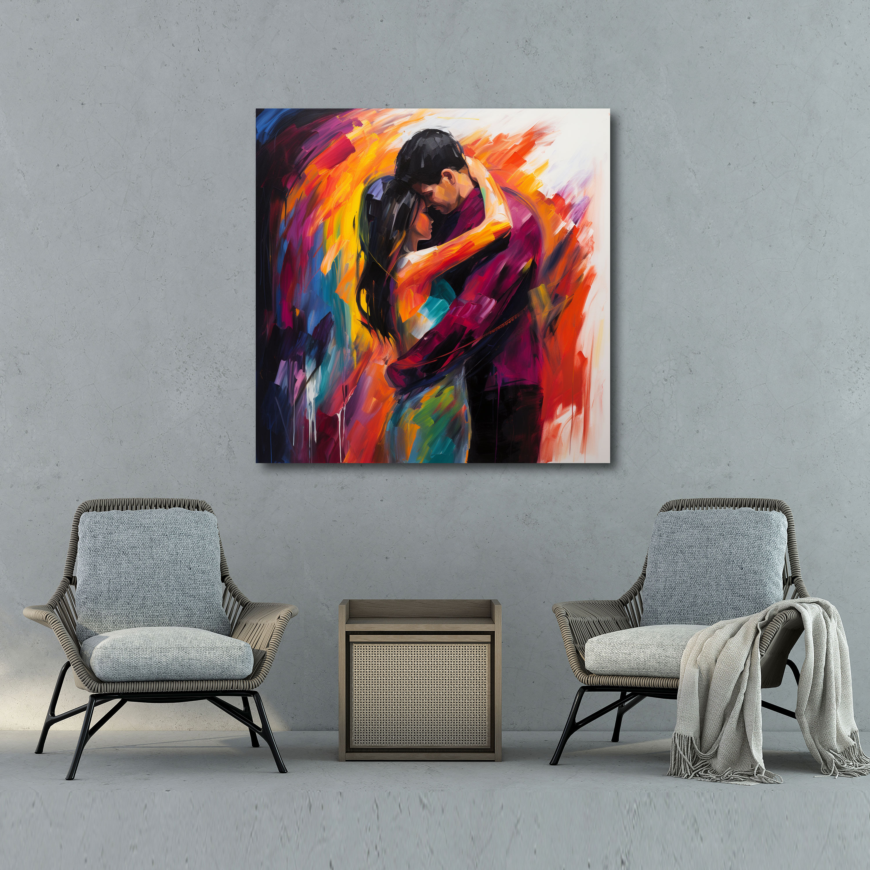 Romantic Abstract Canvas Print - Romantic, Couple Embracing, Wall Decoration, Canvas Wall Art