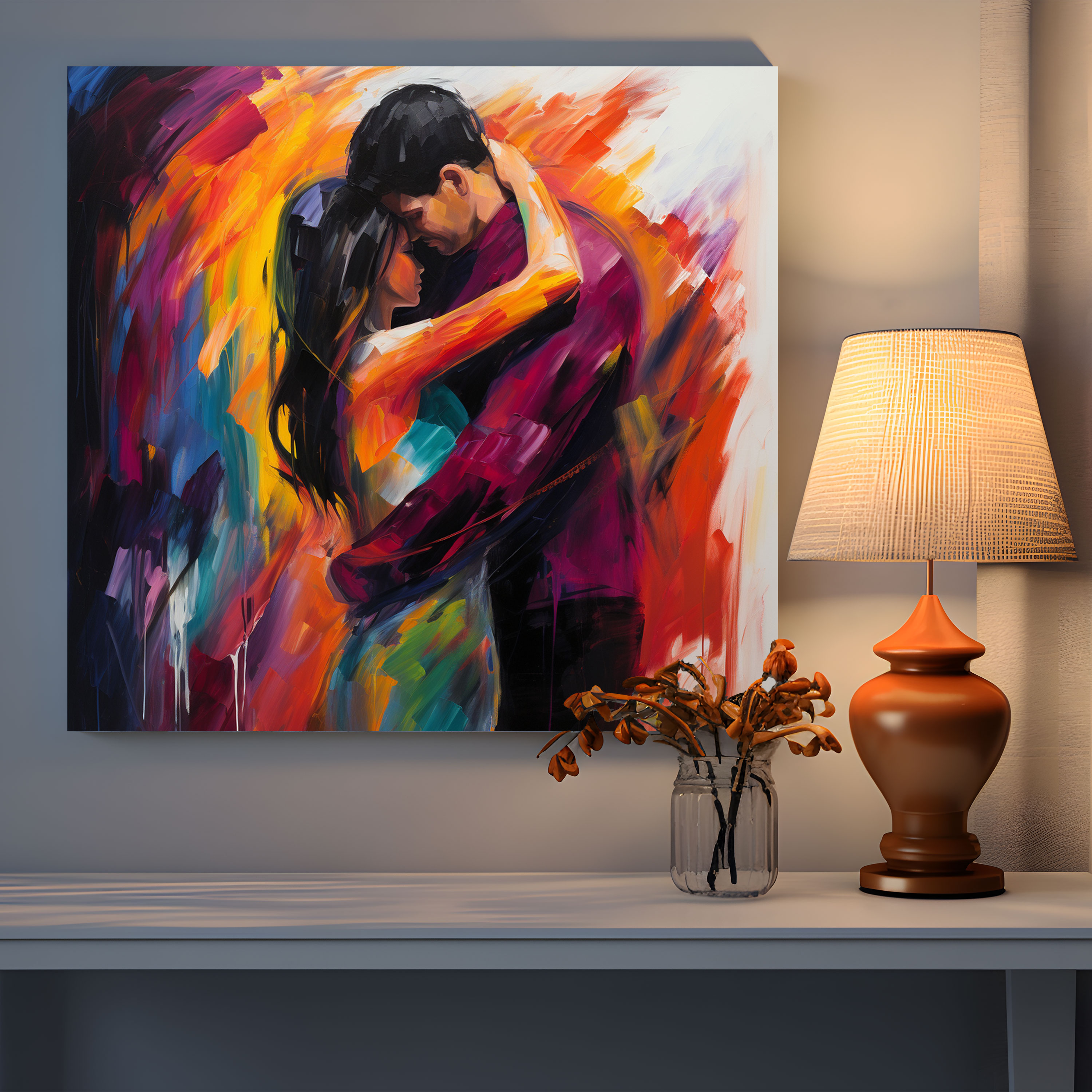 Romantic Abstract Canvas Print - Romantic, Couple Embracing, Wall Decoration, Canvas Wall Art