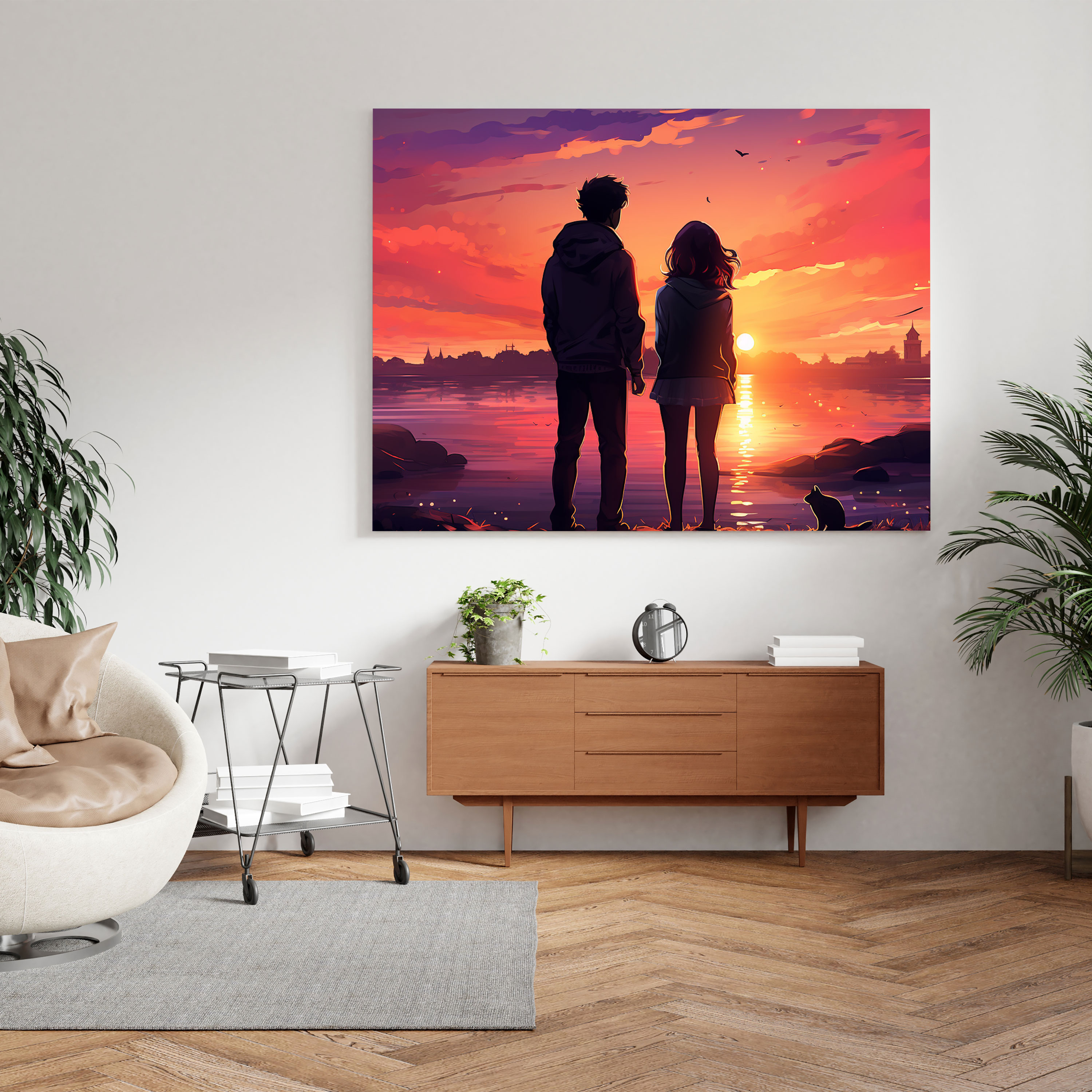 Romantic Sunset Watching Wall Art - Romantic, Home Decoration, Whimsical, Wall Decoration