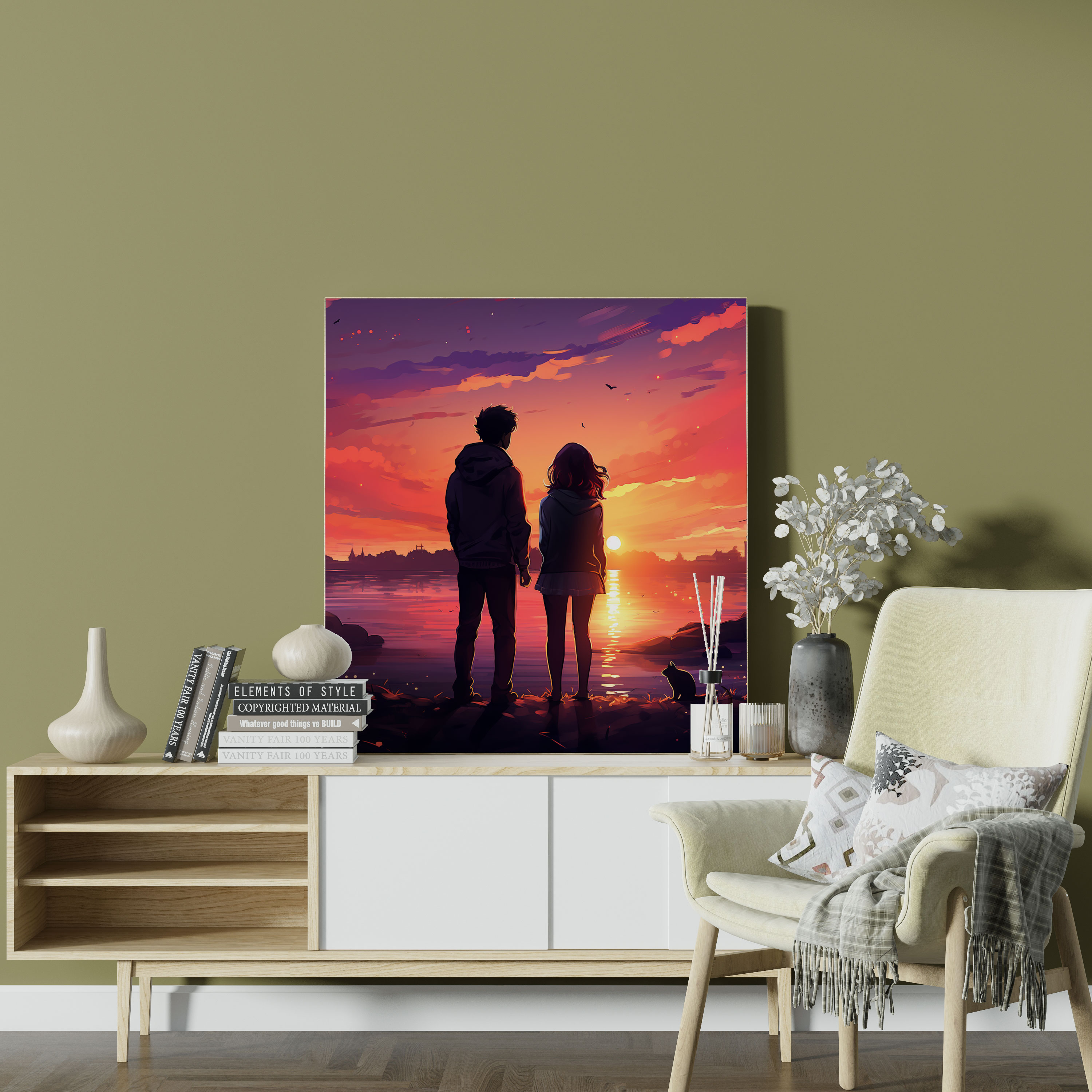Romantic Sunset Watching Wall Art - Romantic, Home Decoration, Whimsical, Wall Decoration
