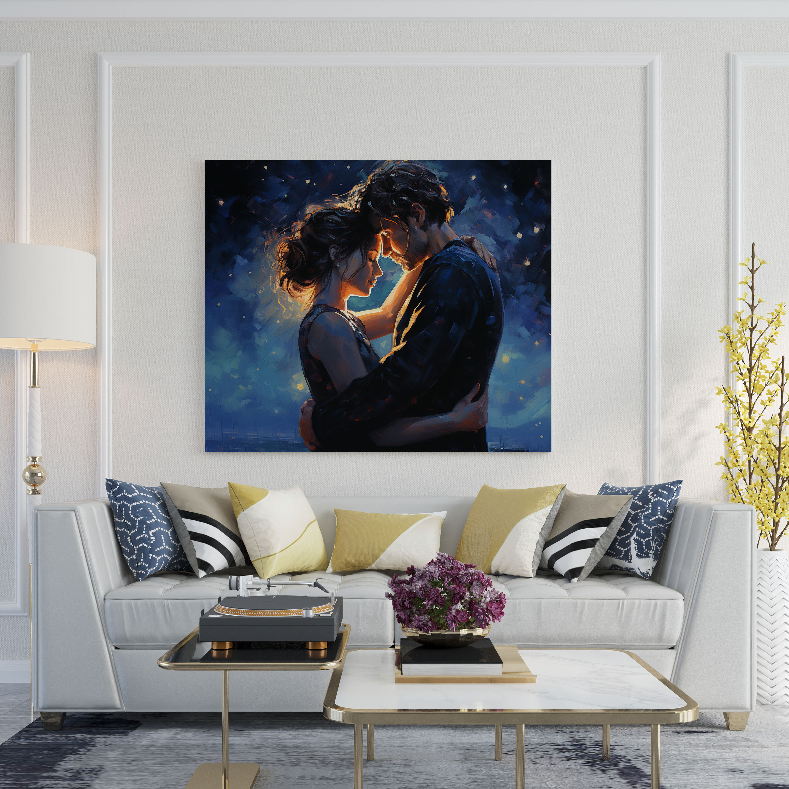 Romantic Starry Night Wall Art - Romantic, Romantic Wall Art, Canvas Wall Art, Couple Under Starry Sky
