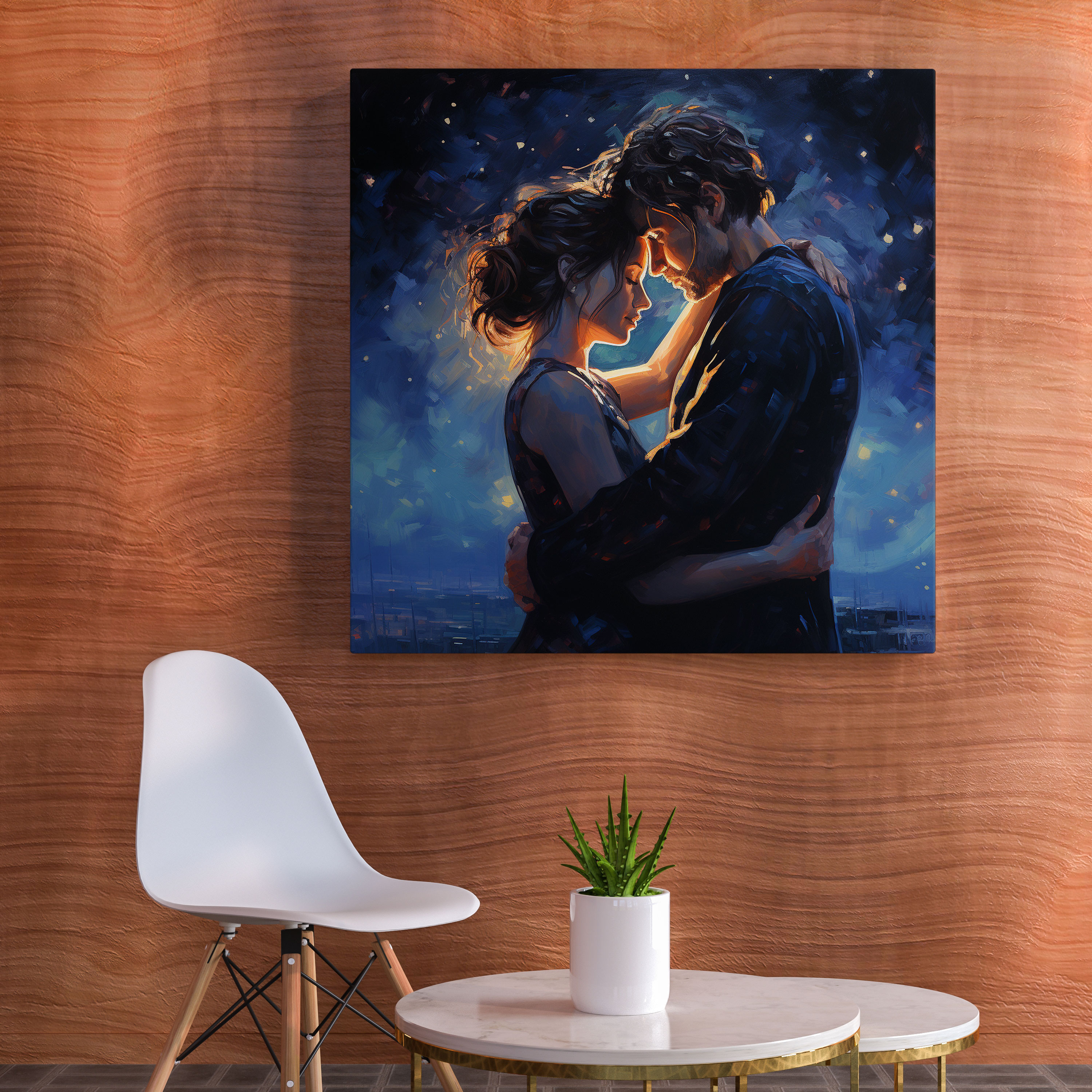 Romantic Starry Night Wall Art - Romantic, Romantic Wall Art, Canvas Wall Art, Couple Under Starry Sky