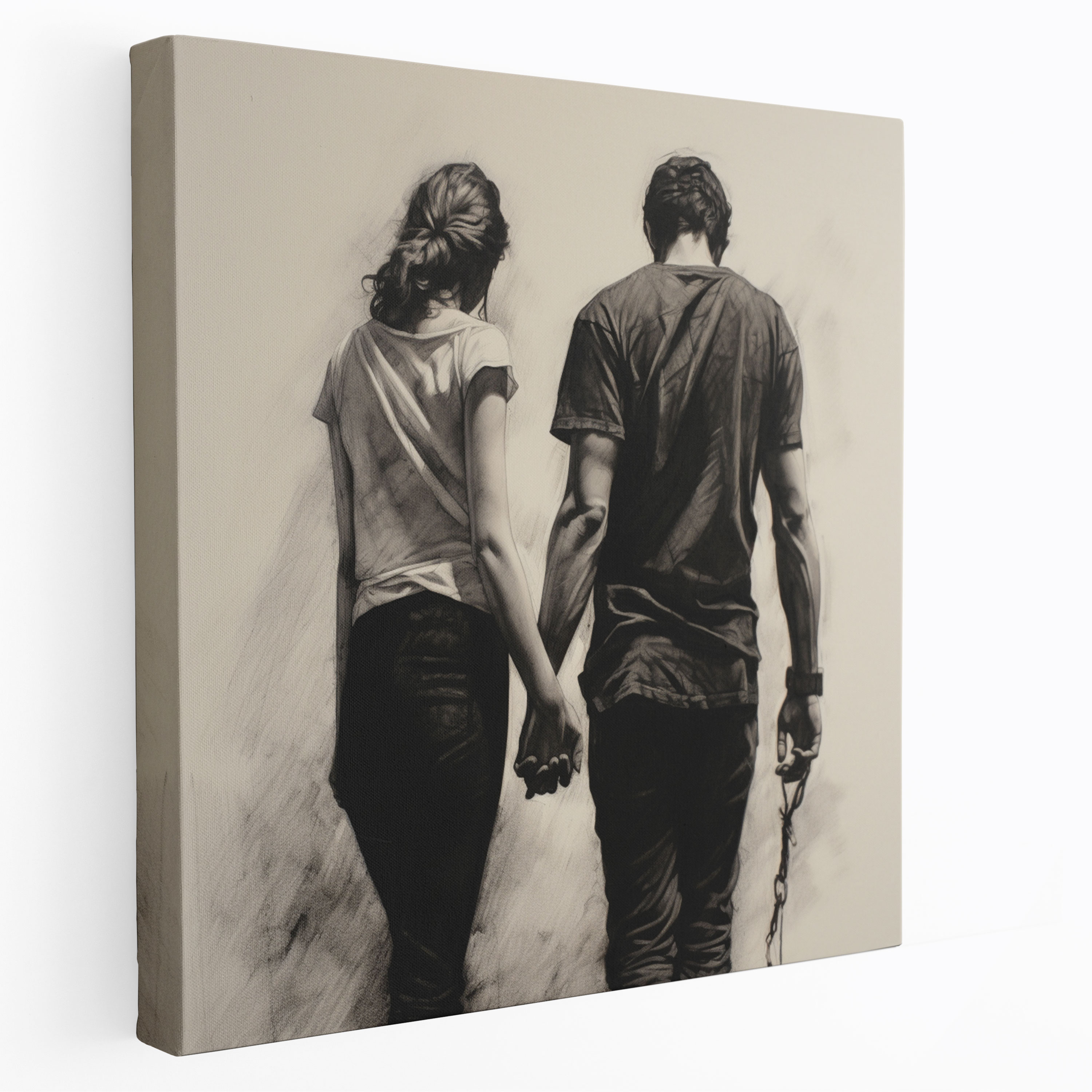 Romantic Hand In Hand Charcoal Print - Romantic, Wall Art, Connection, Canvas Wall Art