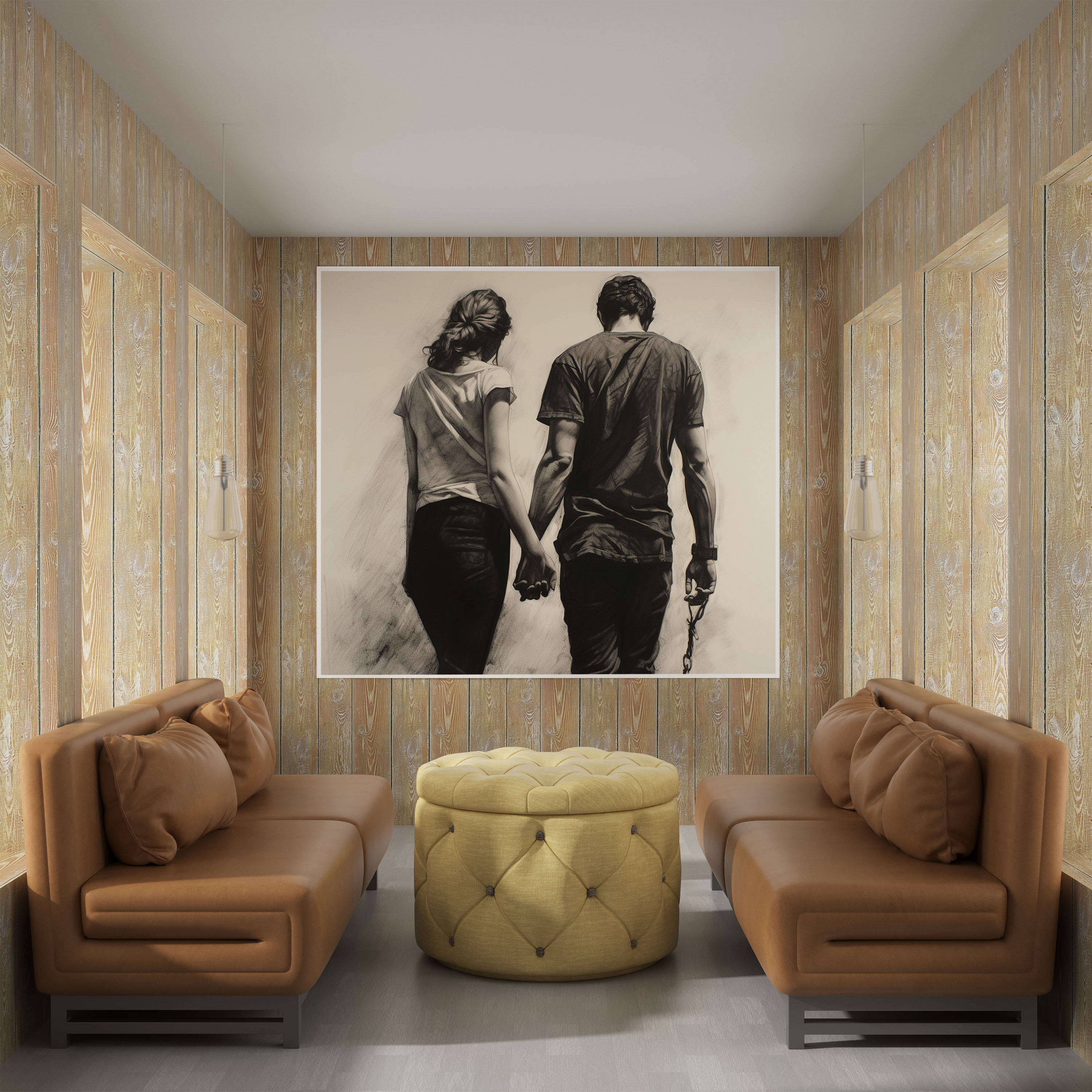 Romantic Hand In Hand Charcoal Print - Romantic, Wall Art, Connection, Canvas Wall Art
