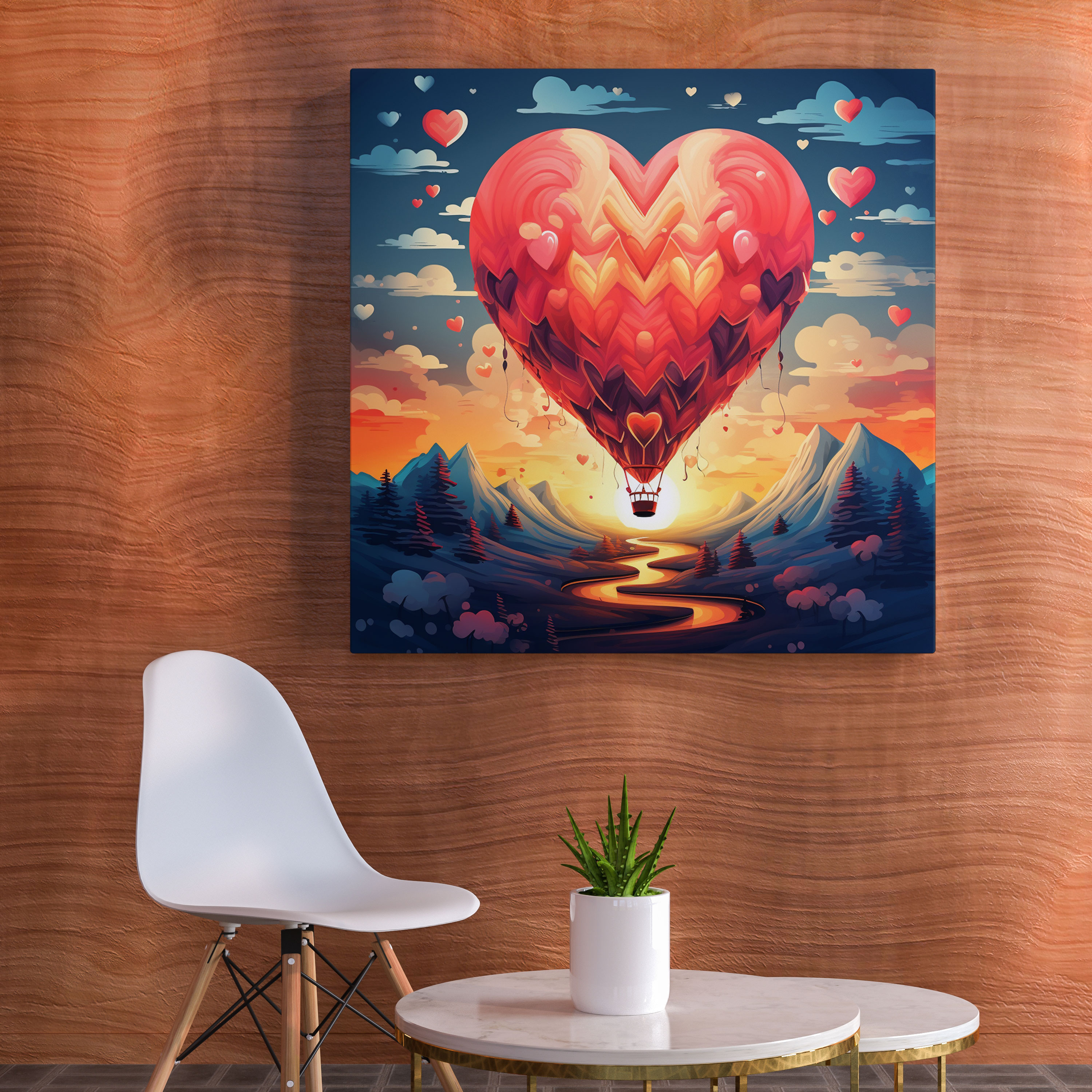 Romantik Sıcak Hava Balonu Duvar Sanatı - Romantik Sıcak Hava Balonu Macera Kanvas Tablo Sanatı