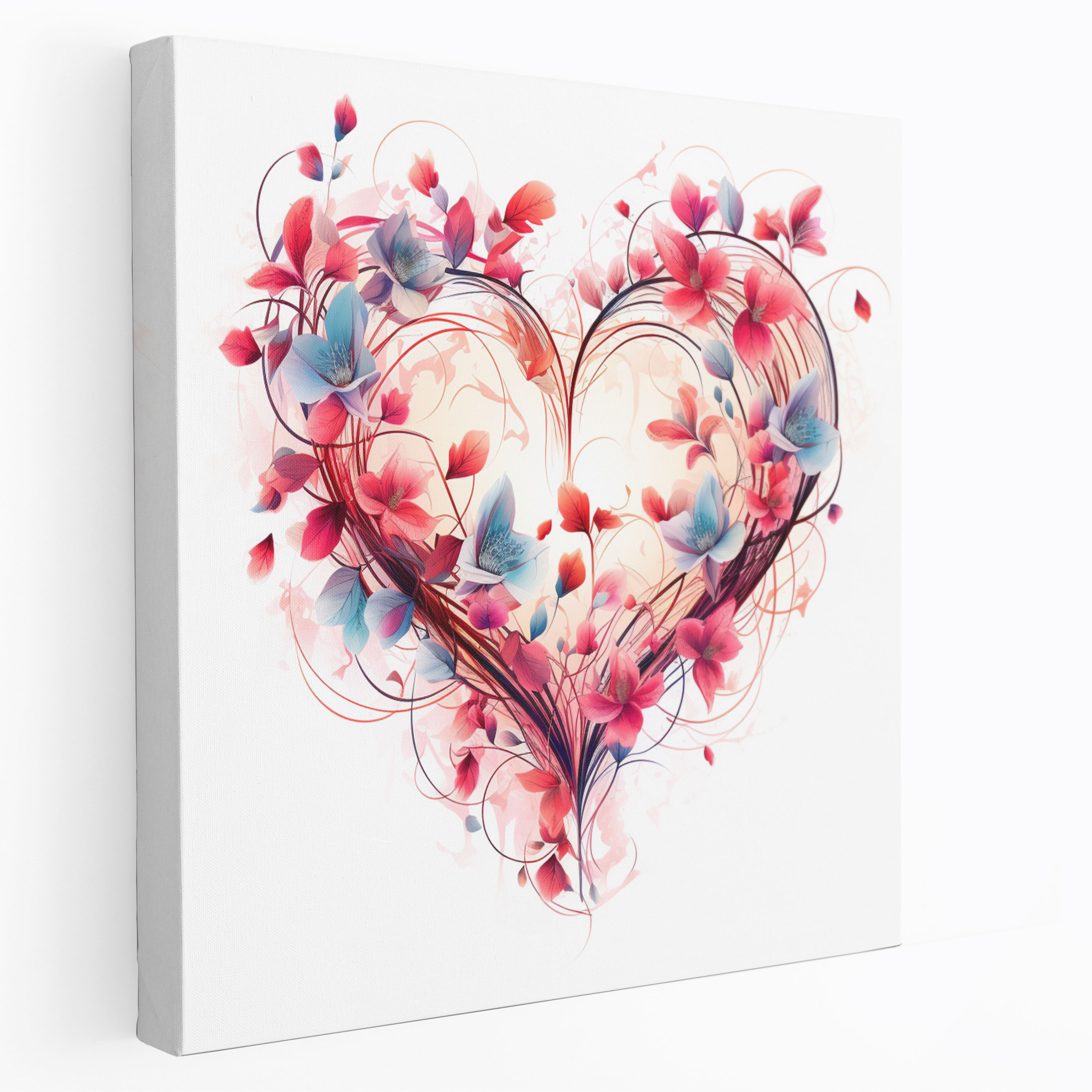 Çiçeklerin Romantik Kalpler Duvar Sanatı - Romantik Duvar Dekorasyonu Aşk Kalpler