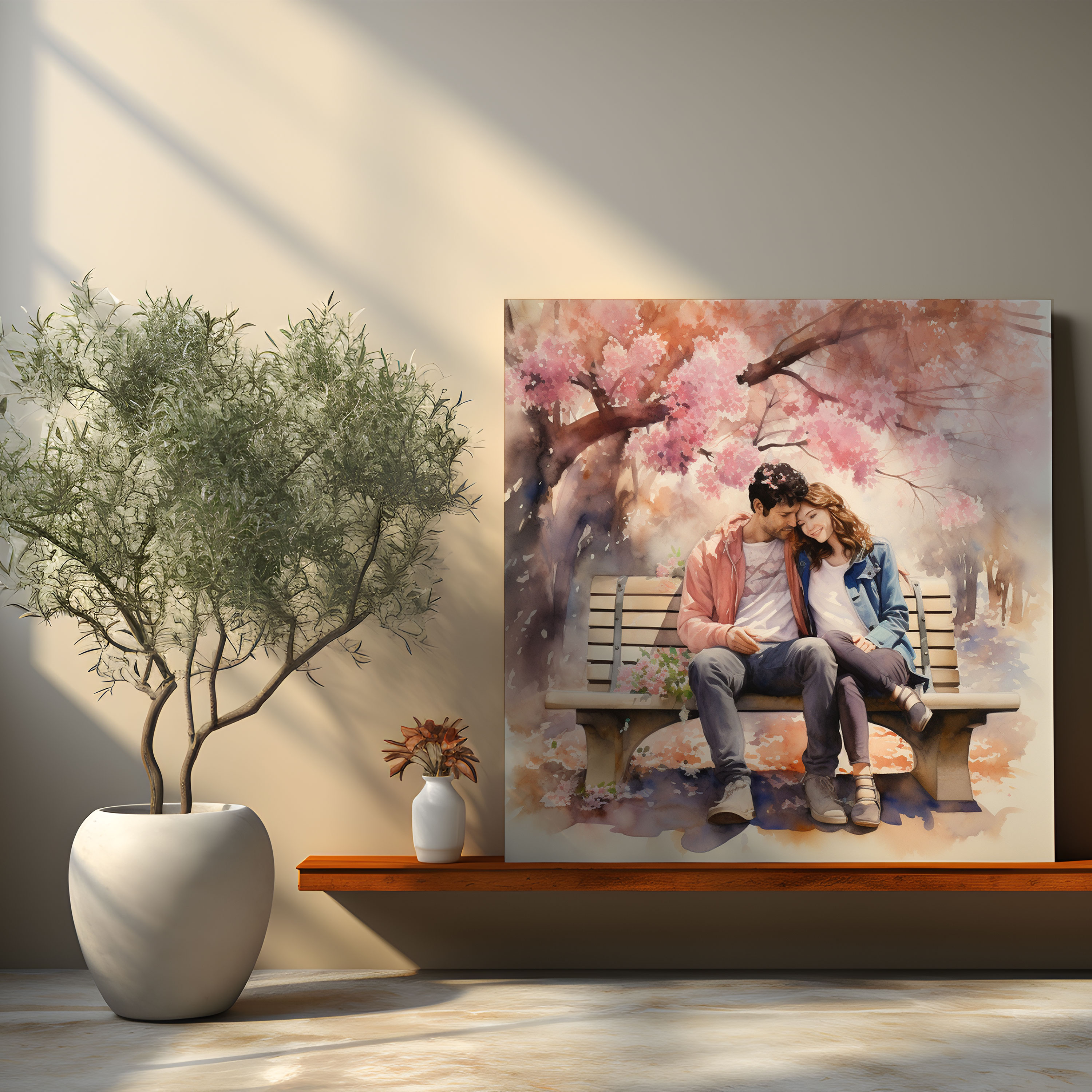 Romantic Park Bench Wall Art - Romantic, Canvas, Canvas Print, Blooming Flowers