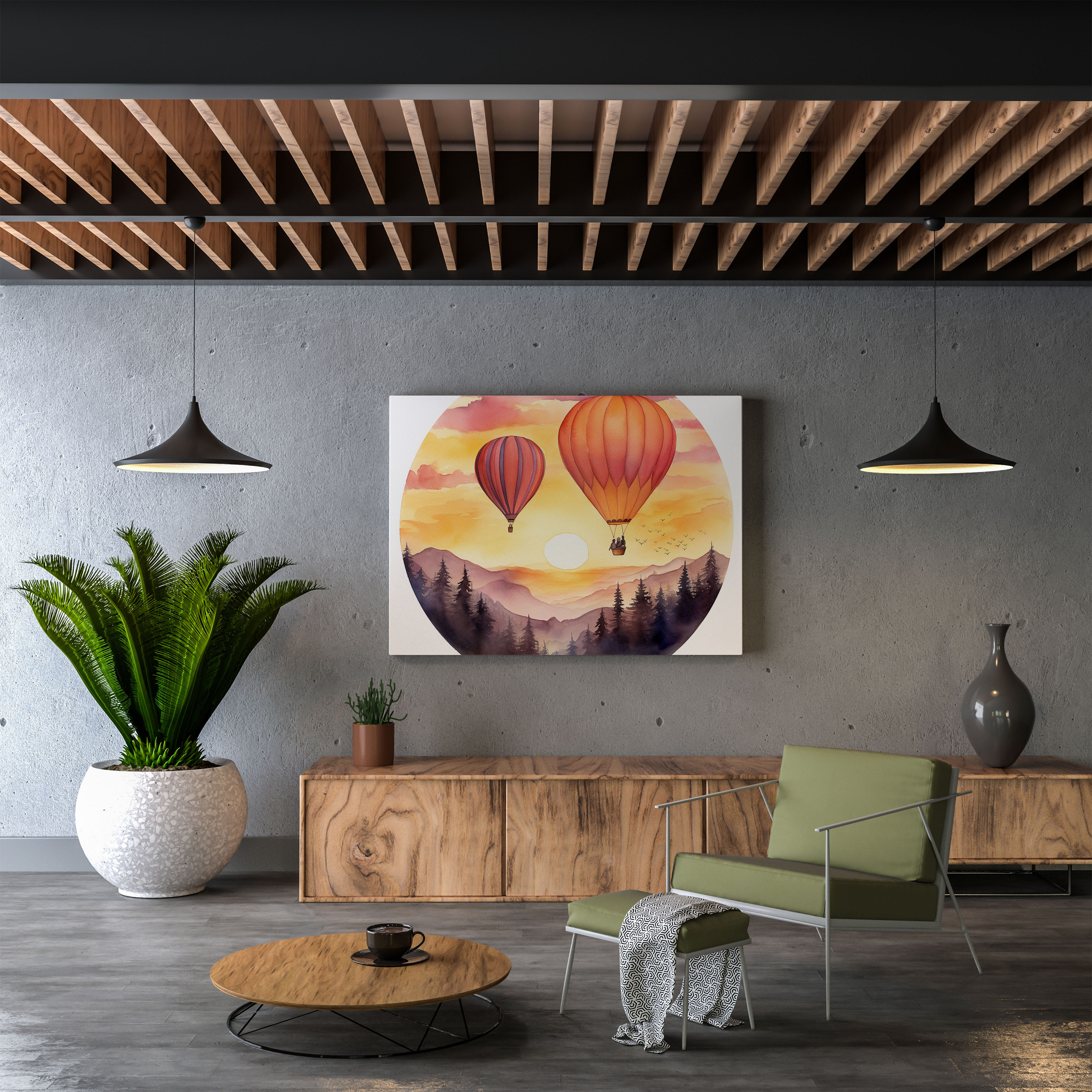 Romantik Sıcak Hava Balonu Kanvas Tablo - Ev Dekorasyonu Büyü Kanvas
