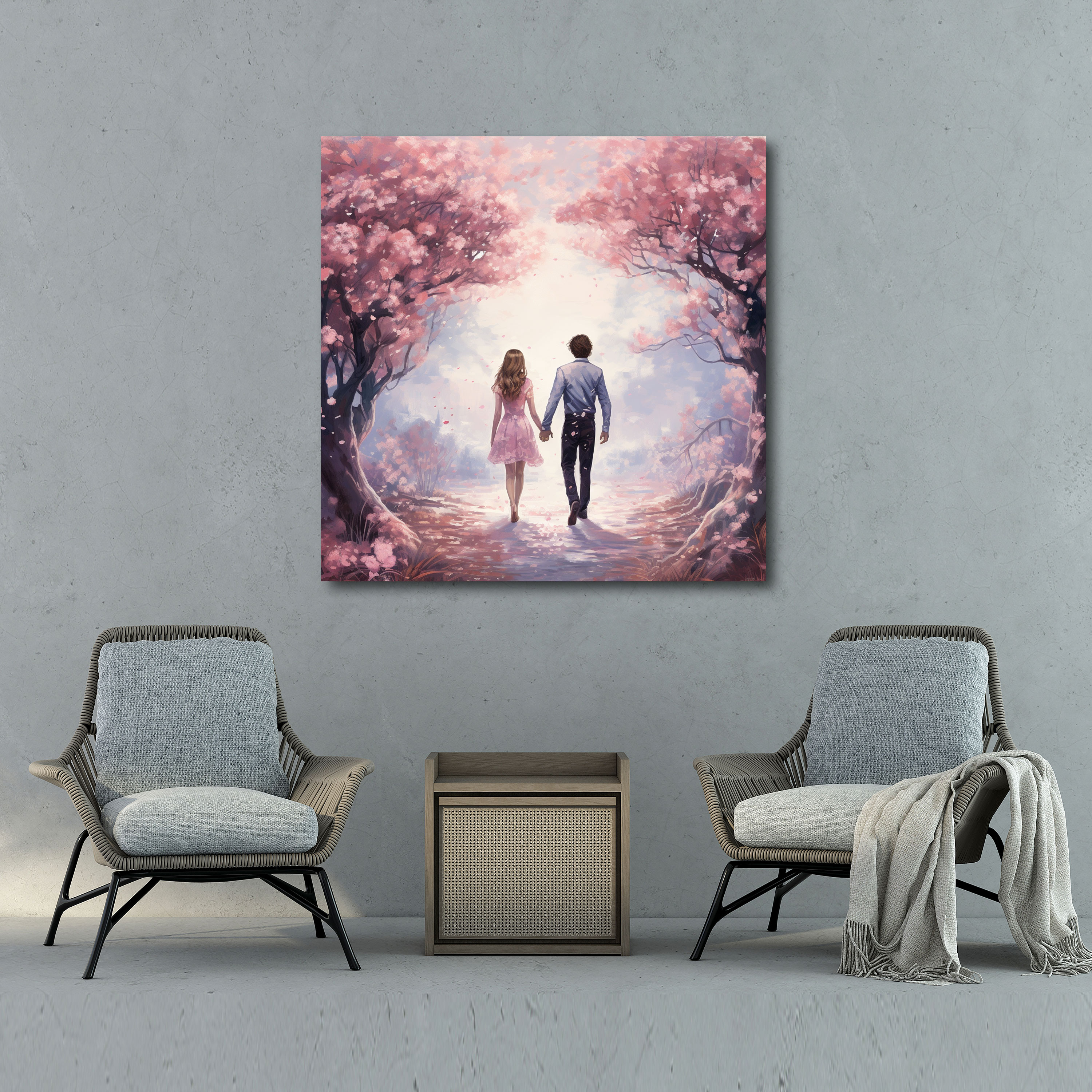 Romantic Cherry Blossom Wall Art - Romantic, Lovers, Canvas, Wall Art