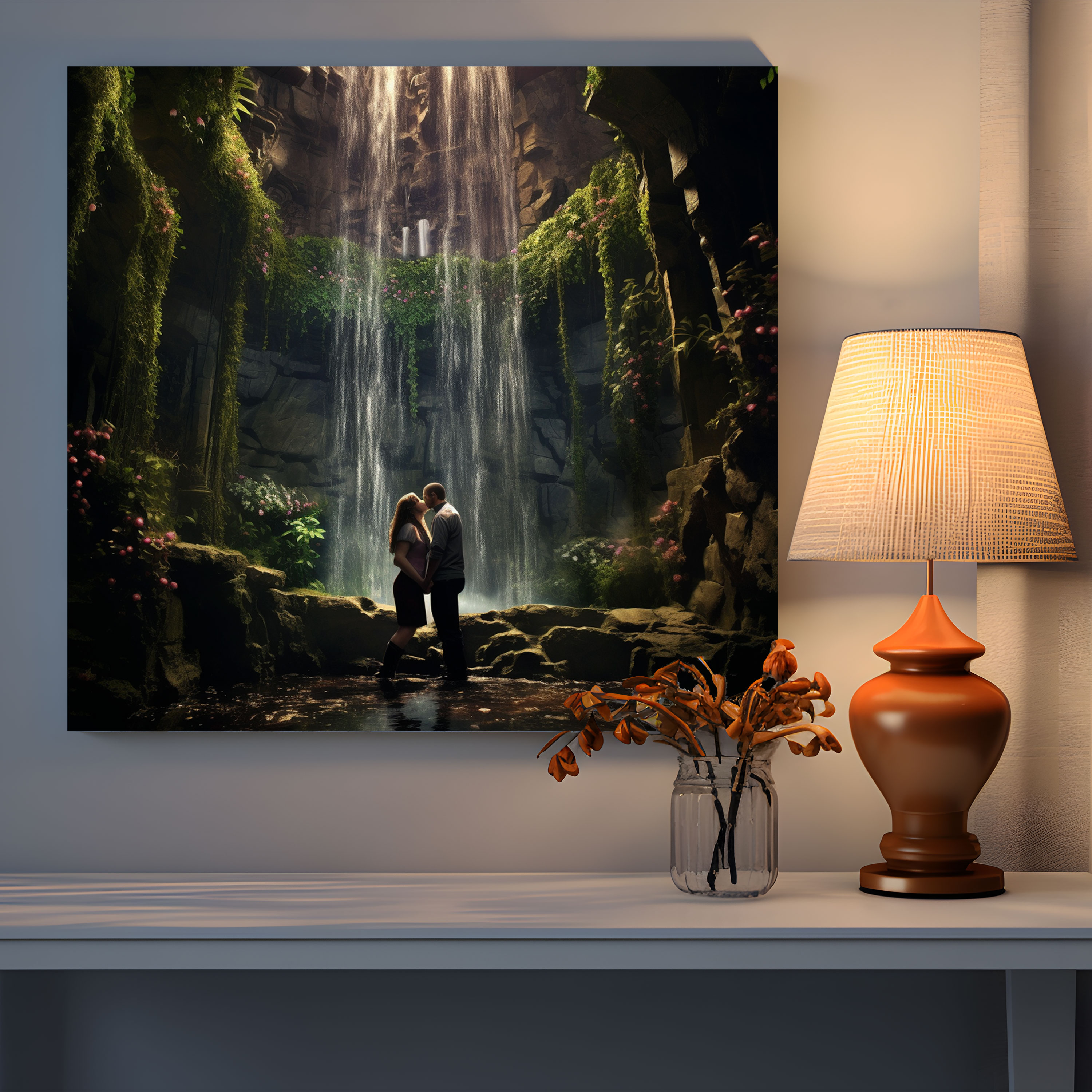 Romantic Waterfall Canvas Print - Romantic, Canvas, Couple, Waterfall