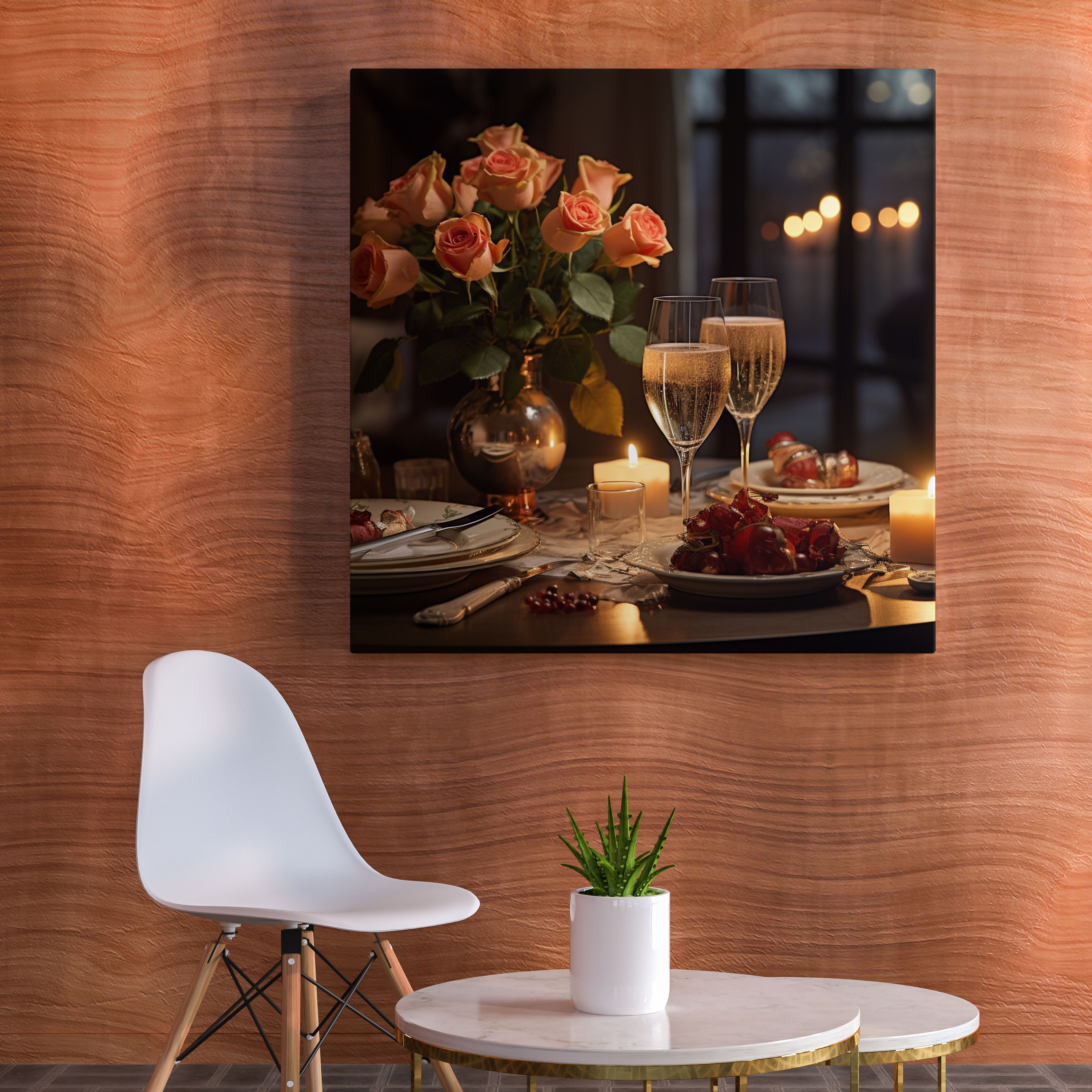 Romantic Dinner Canvas Print - Romantic, Champagne, Romantic, Table Setting