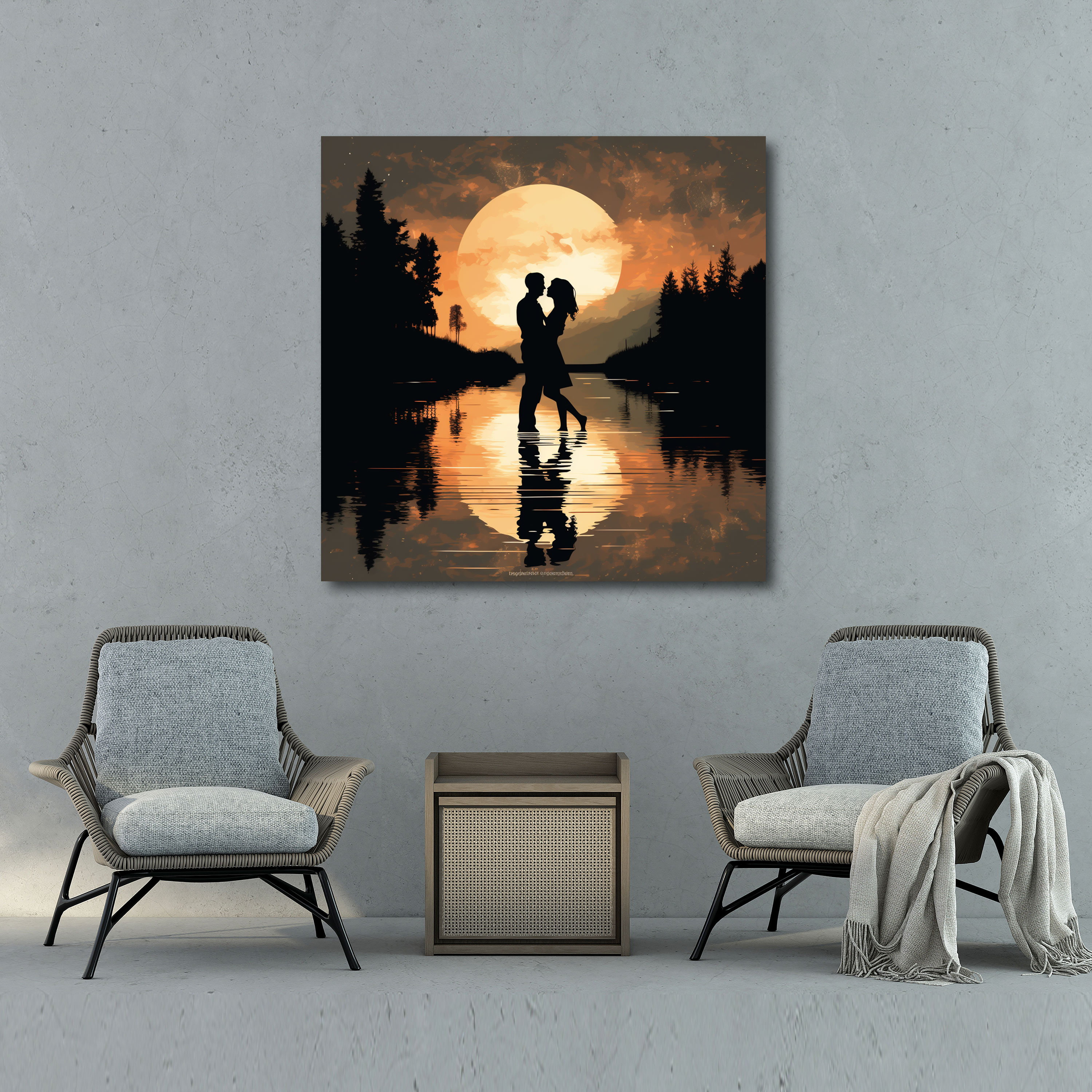 Romantic Moonlight Dance Wall Art - Romantic, Mesmerizing, Passion, Silhouettes