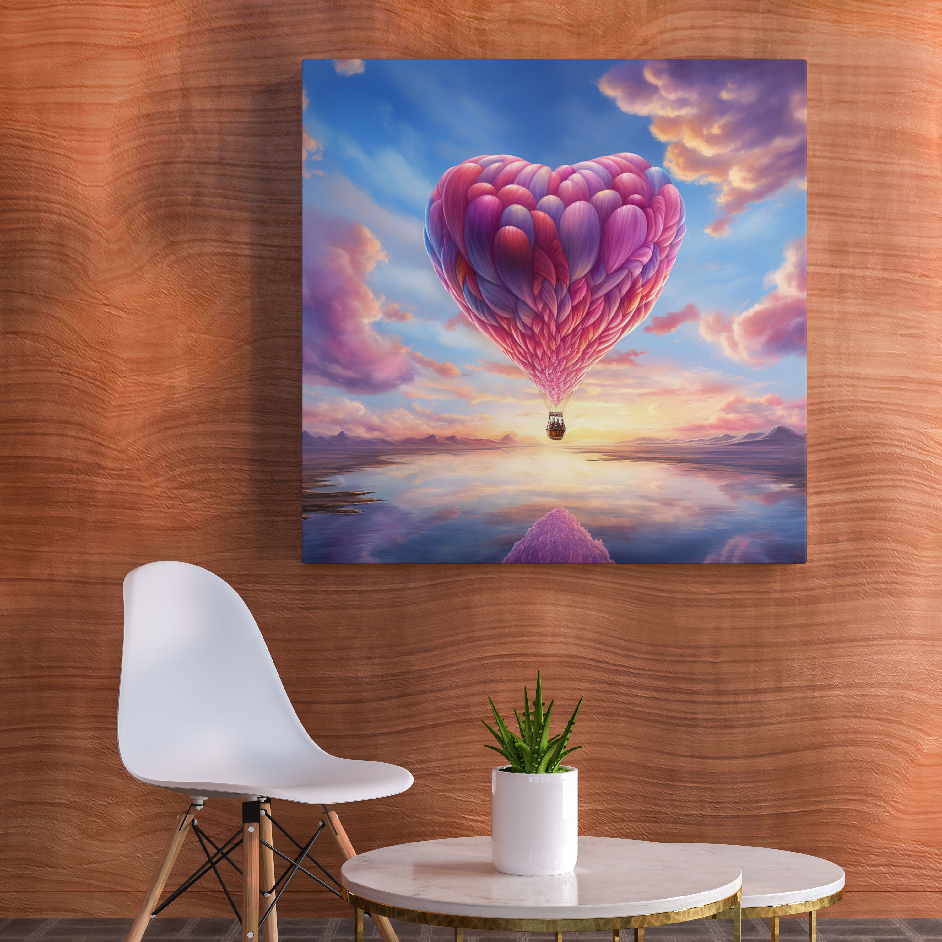 Romantik Sıcak Hava Balonu Duvar Sanatı - Kanvas Tablo Pastel Renkli Gökyüzü