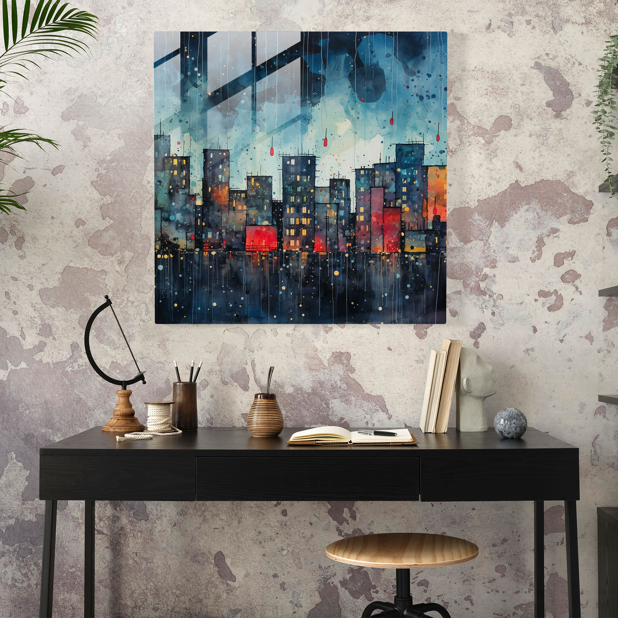 Rainy City Glass Print - Rain, Glass Art, Wall Decoration, Modern Art