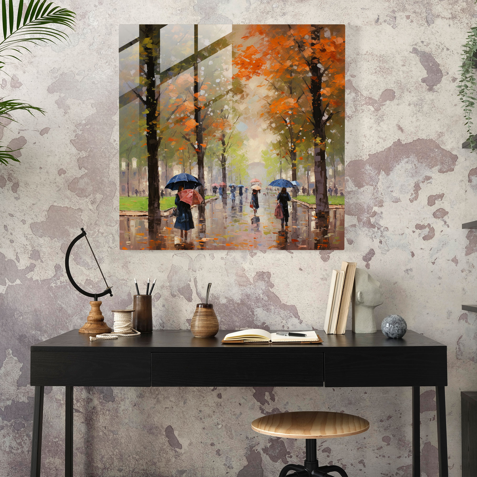 Rainy Park Glass Print - Rain, Glass Art, Park, Wall Decoration