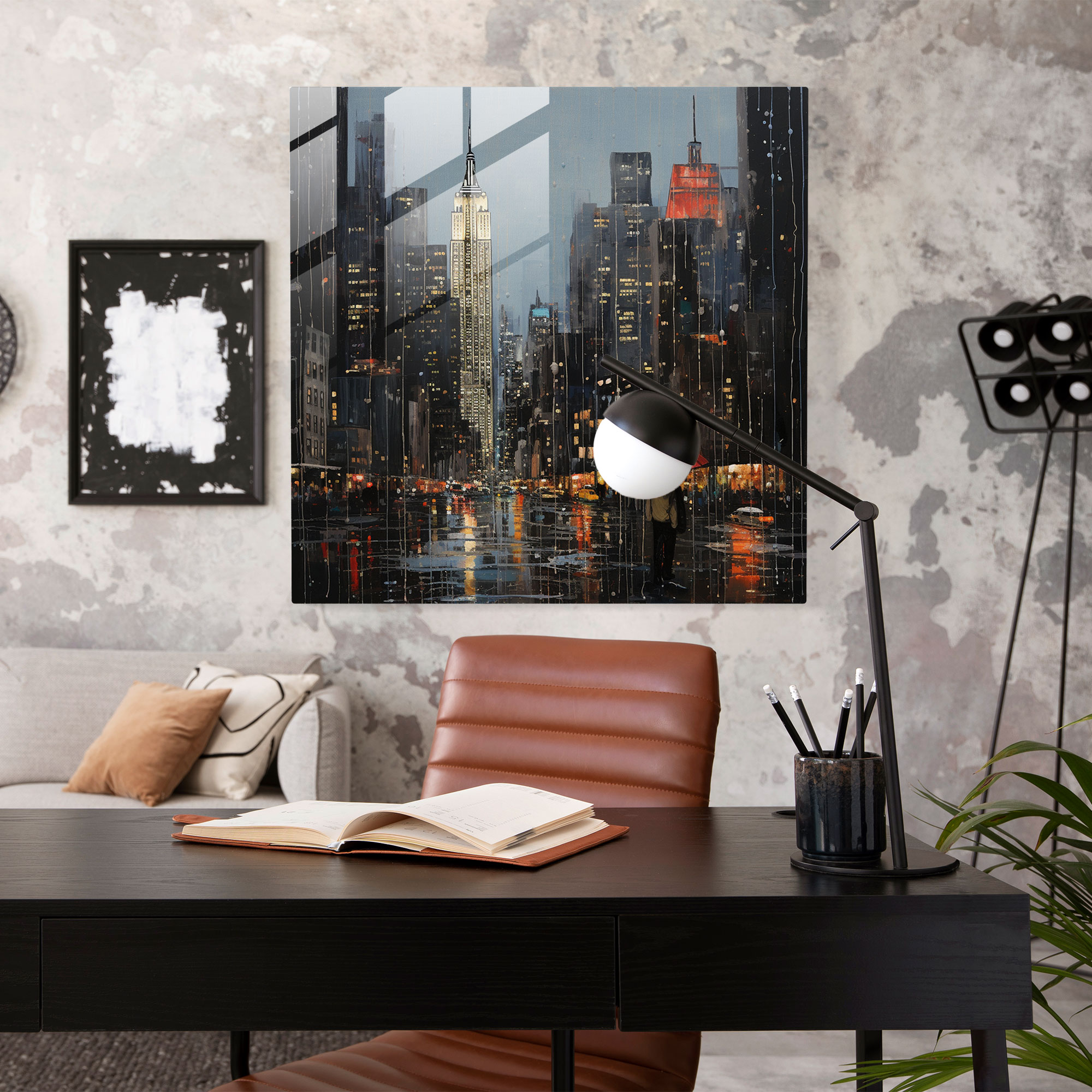 Urban Rain Glass Print - Rain, Contemporary Painting, Wall Decoration, Modern Art