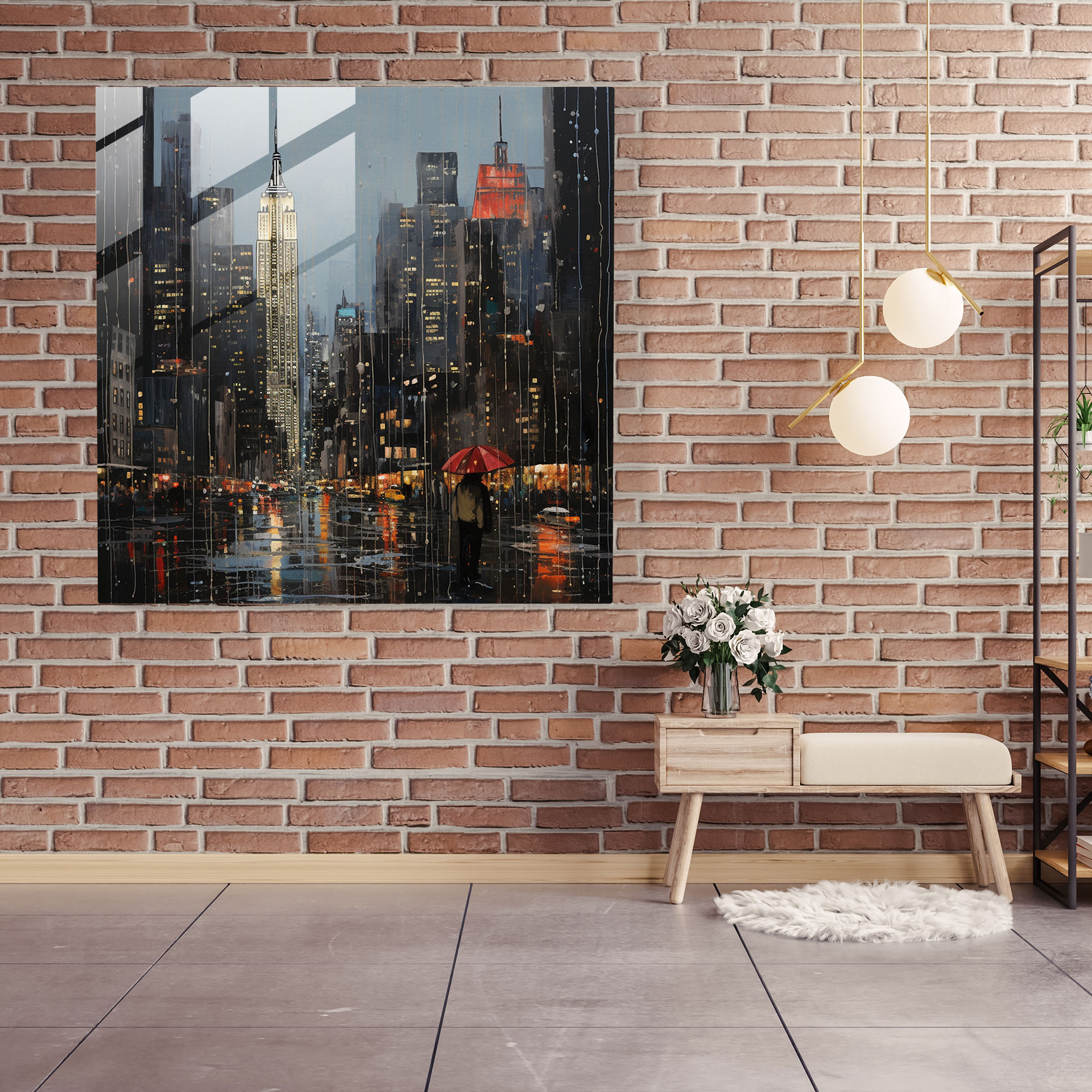 Urban Rain Glass Print - Rain, Contemporary Painting, Wall Decoration, Modern Art