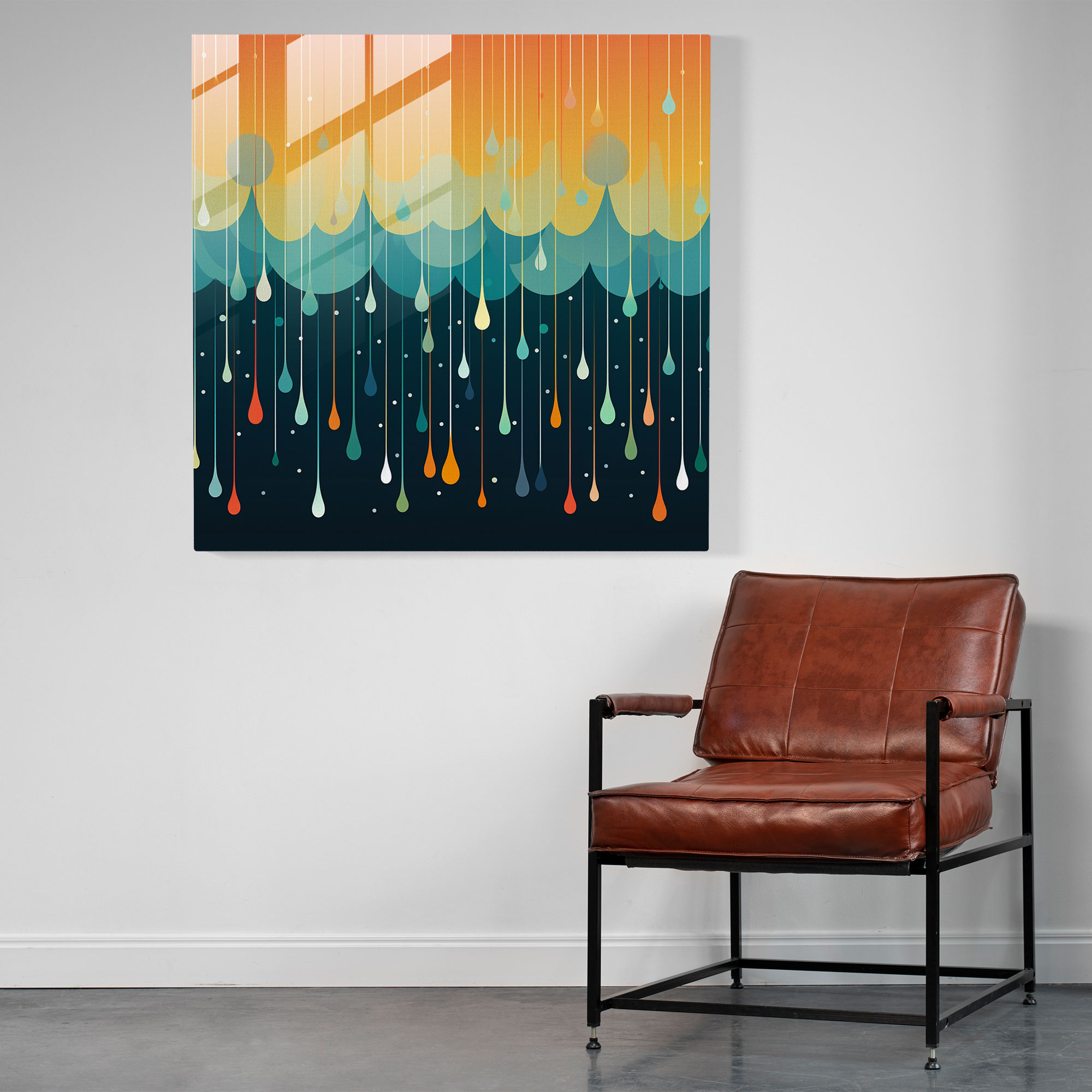 Raindrop Abstraction Glass Print - Rain, Rain, Modern Art, Geometric Abstraction