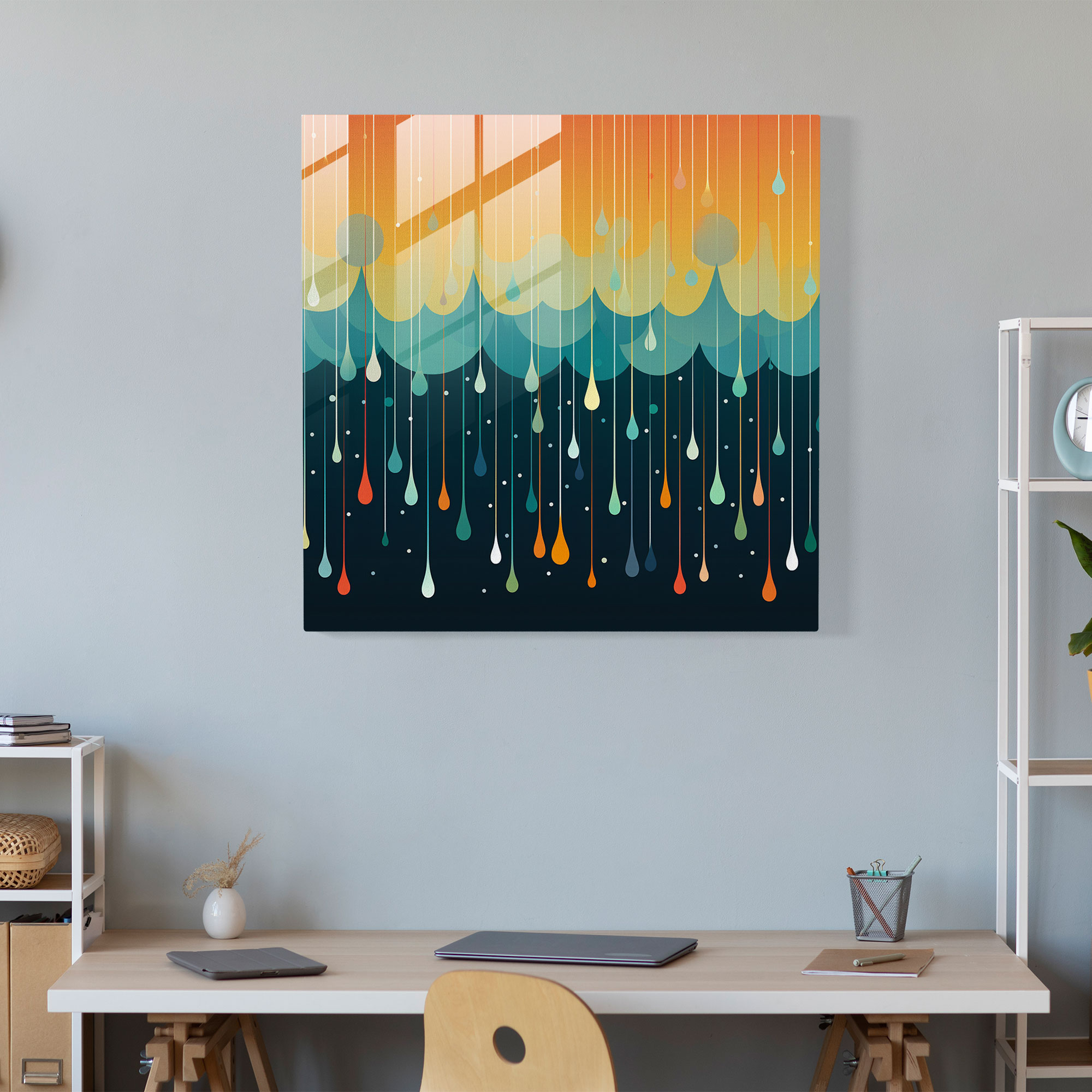 Raindrop Abstraction Glass Print - Rain, Rain, Modern Art, Geometric Abstraction