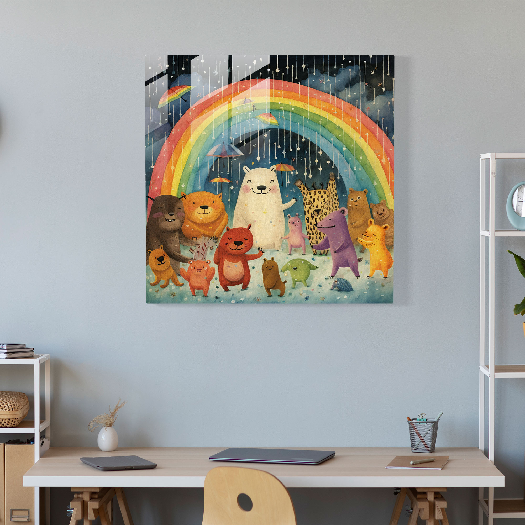 Rainbow Animals Glass Print - Rain, Modern Art, Rainbow, Home Decoration
