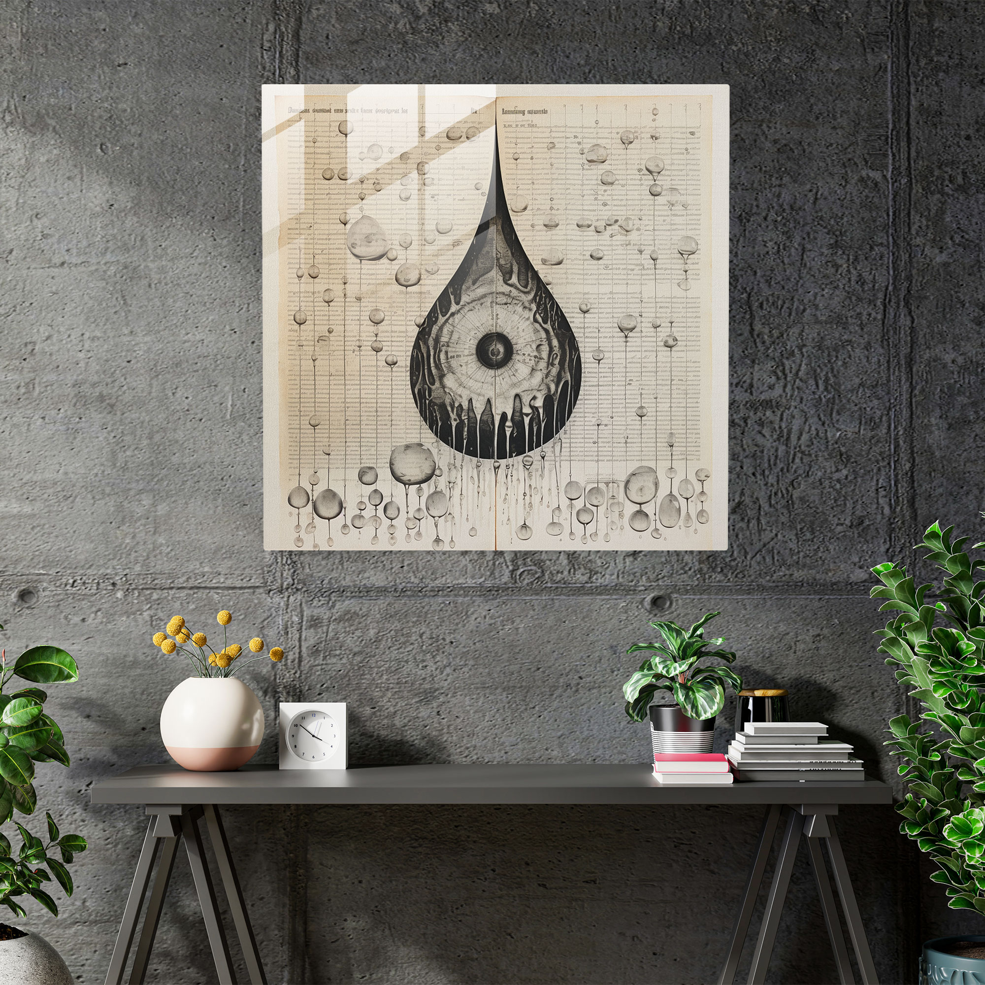 Typographic Rain Glass Print - Rain, Rain, Glass Print, Glass Wall Art