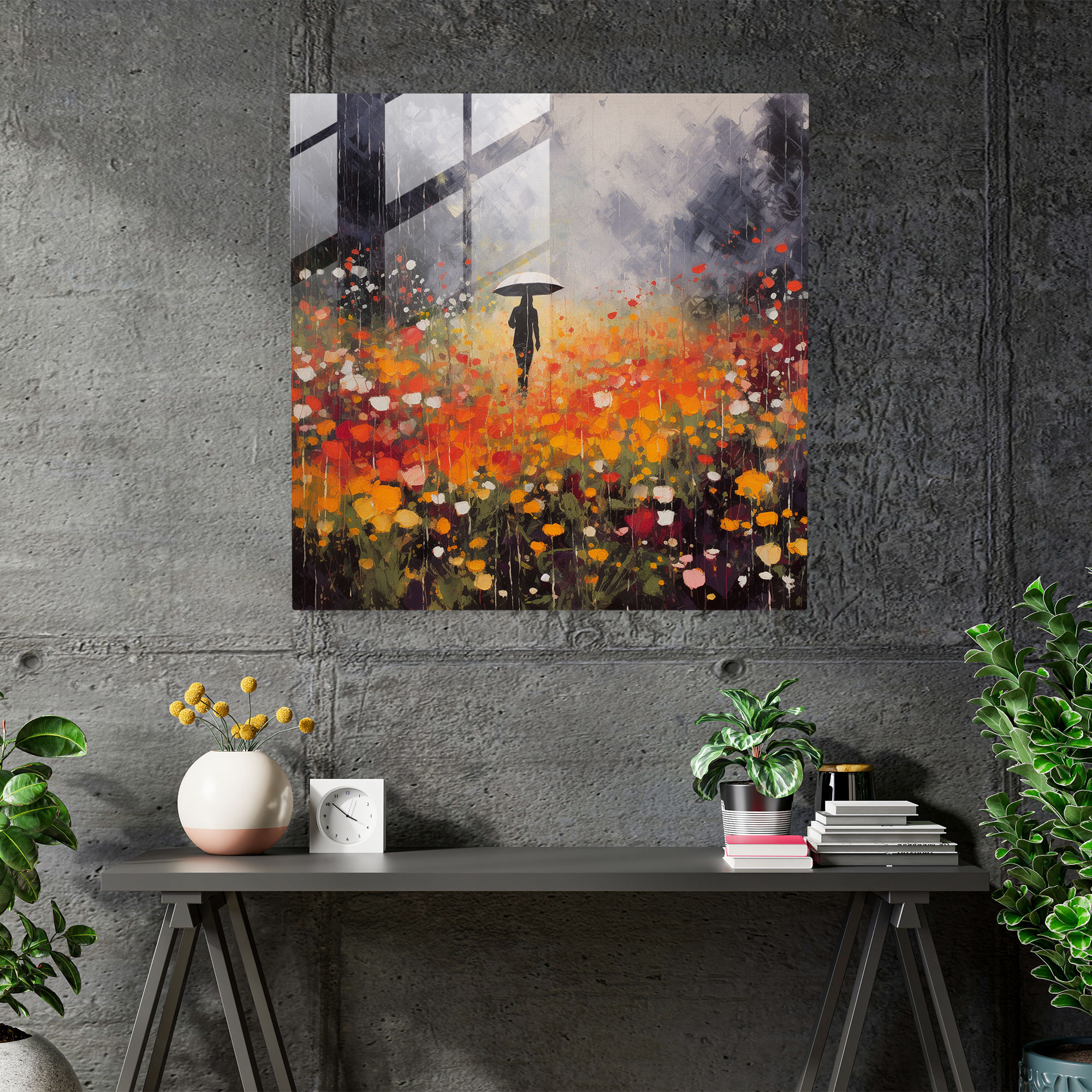 Rainy Field Glass Print - Rain, Glass Art, Glass Print, Wall Decoration