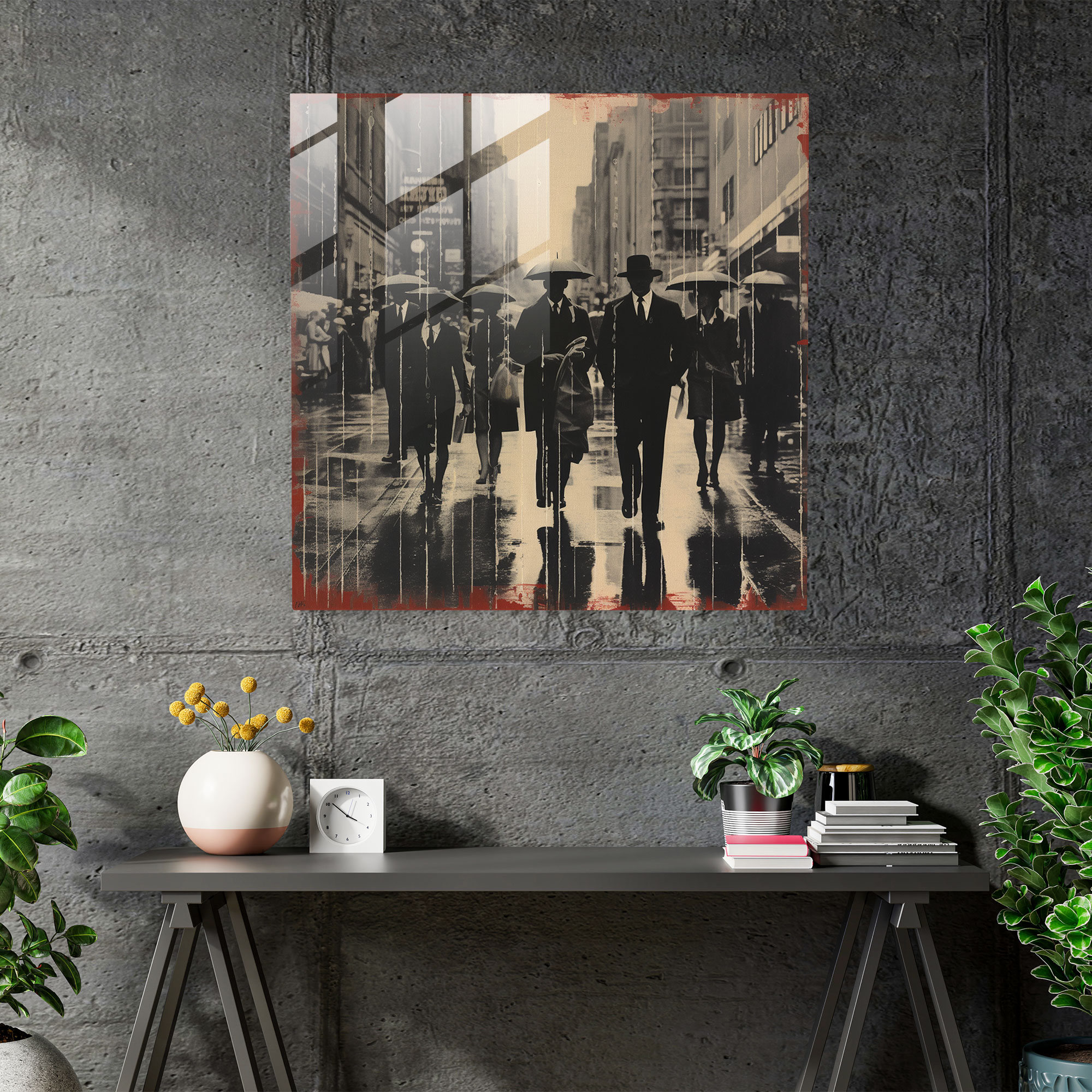 Vintage Rain Glass Print - Rain, Vintage Photographs, Collage Artwork, Glass Print