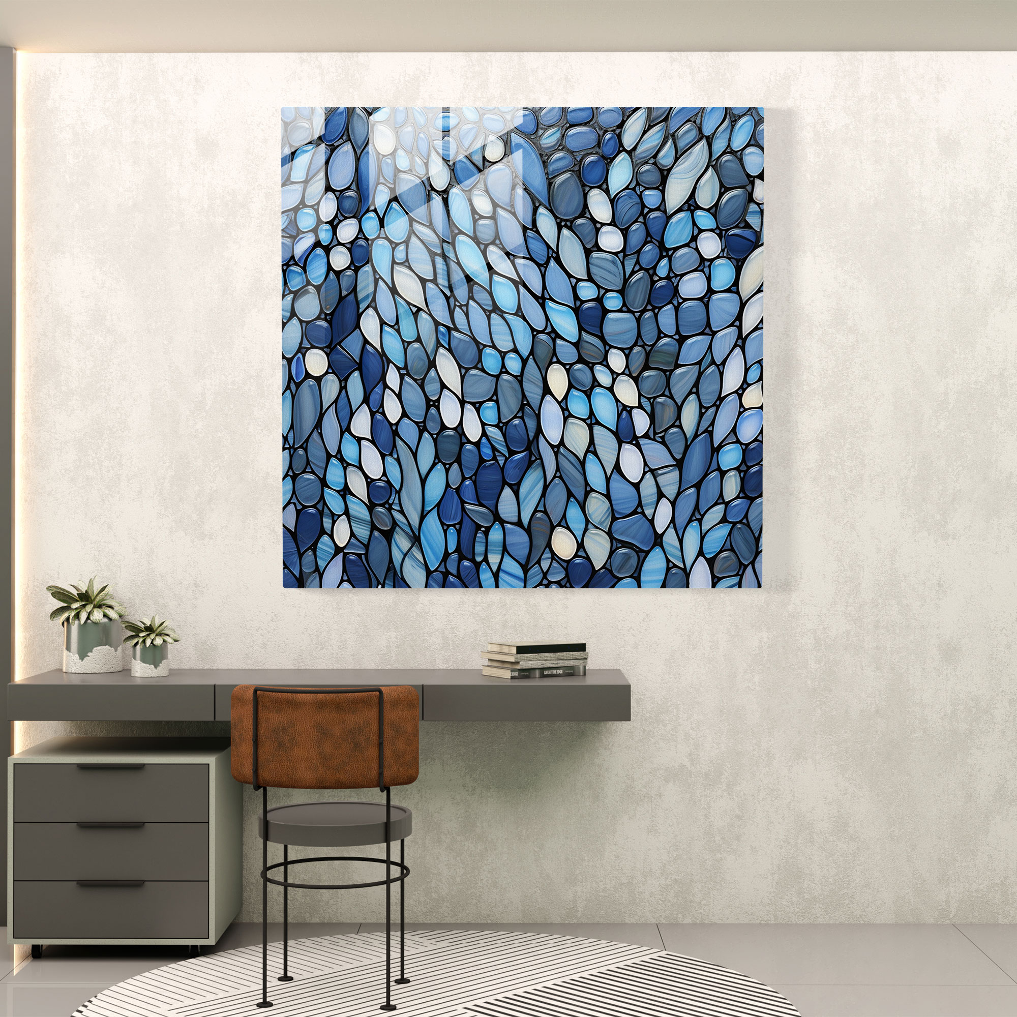 Raindrop Mosaic Glass Print - Rain, Modern Art, Home Decoration, Shades Of Gray