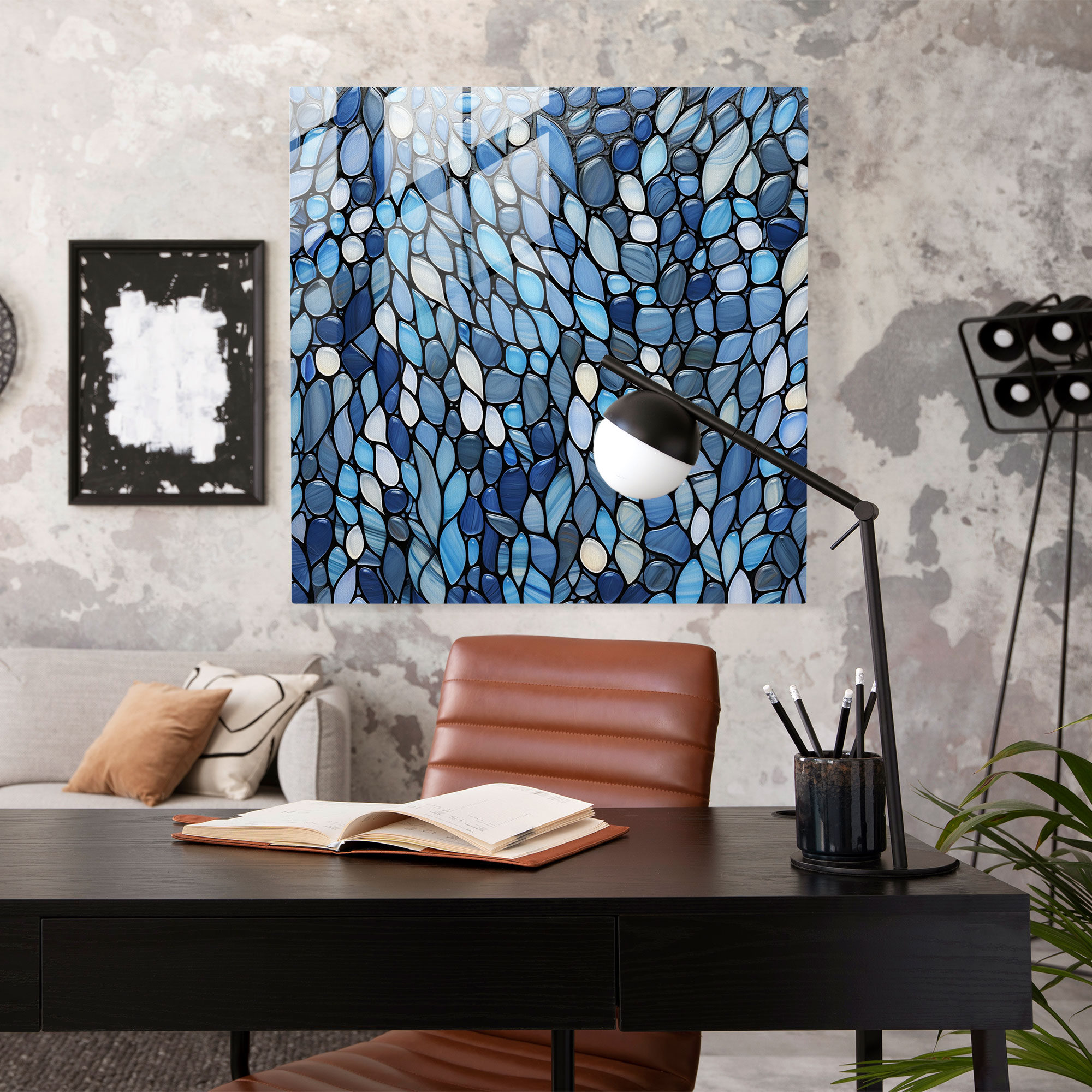 Raindrop Mosaic Glass Print - Rain, Modern Art, Home Decoration, Shades Of Gray