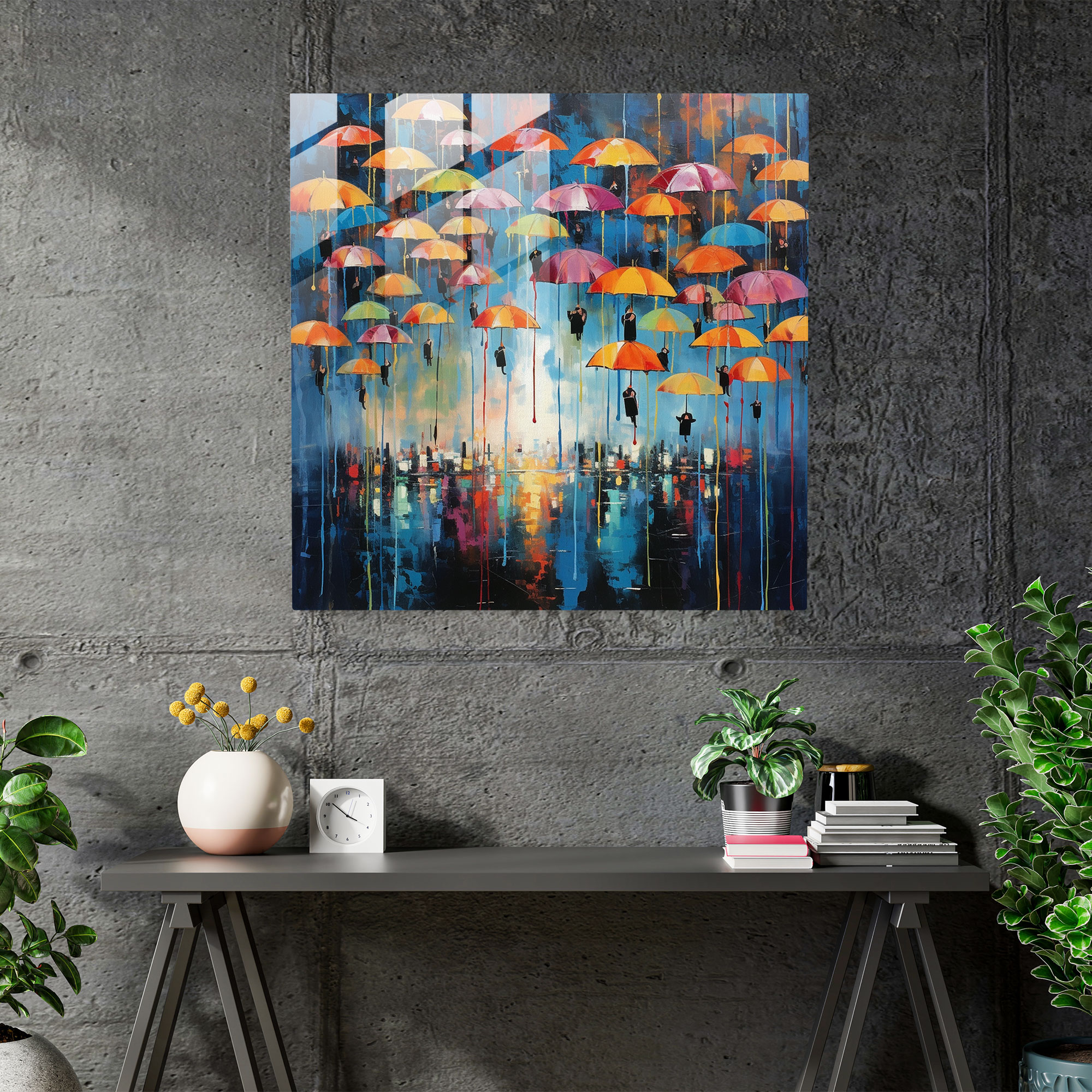 Colorful Umbrellas Glass Wall Art - Rain, Rainy Day, Glass Wall Art, Home Decoration