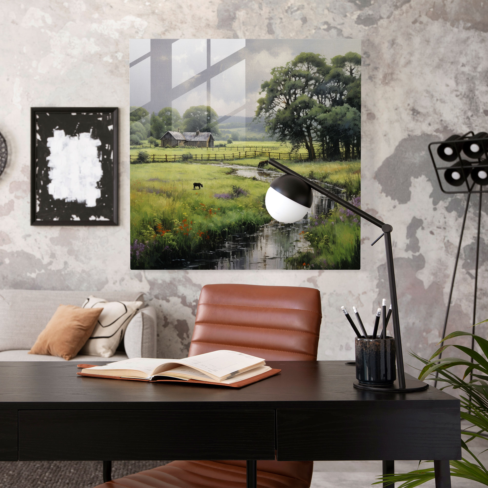 Serene Countryside Glass Print - Rain, Serene Countryside, Calmness, Glass Wall Art