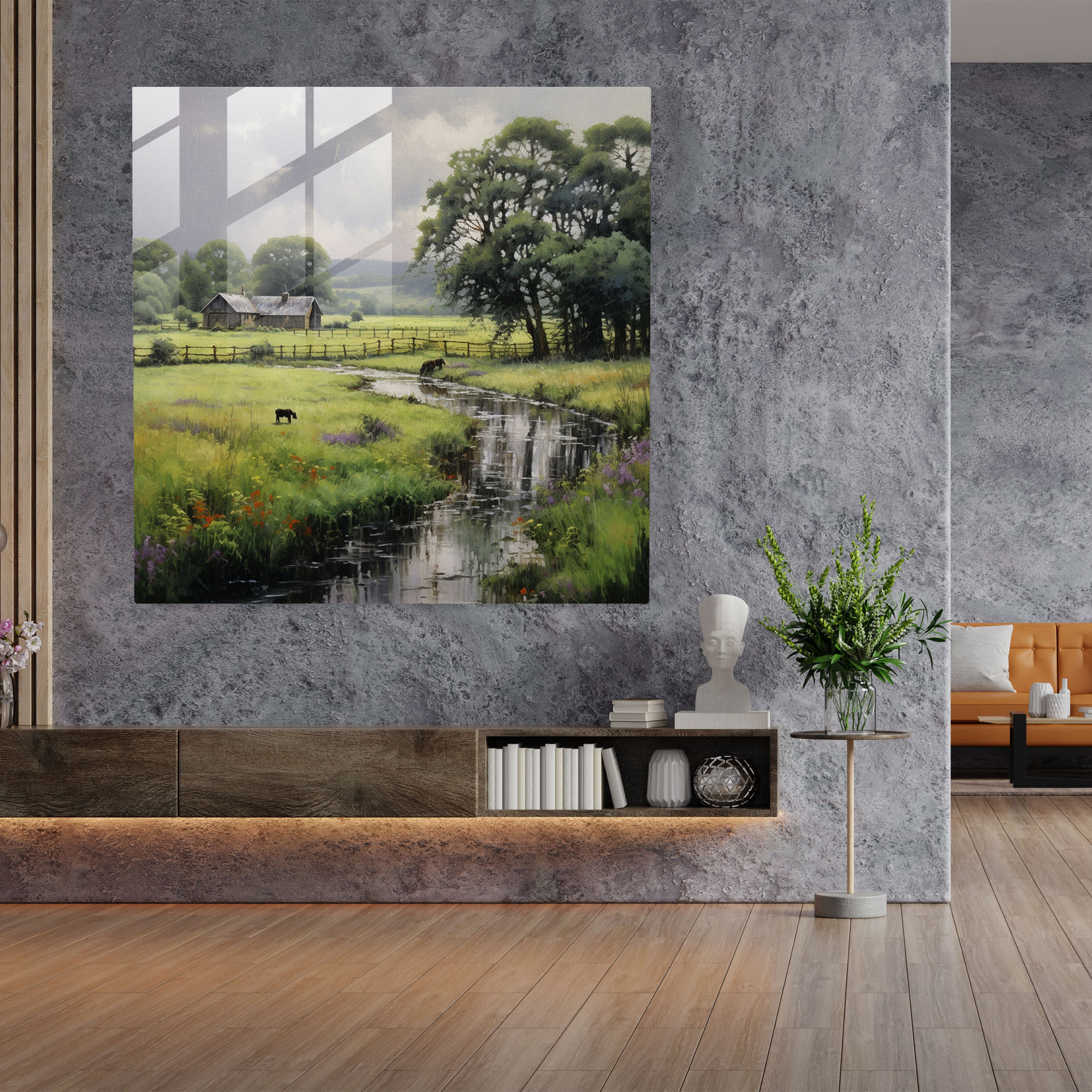 Serene Countryside Glass Print - Rain, Serene Countryside, Calmness, Glass Wall Art