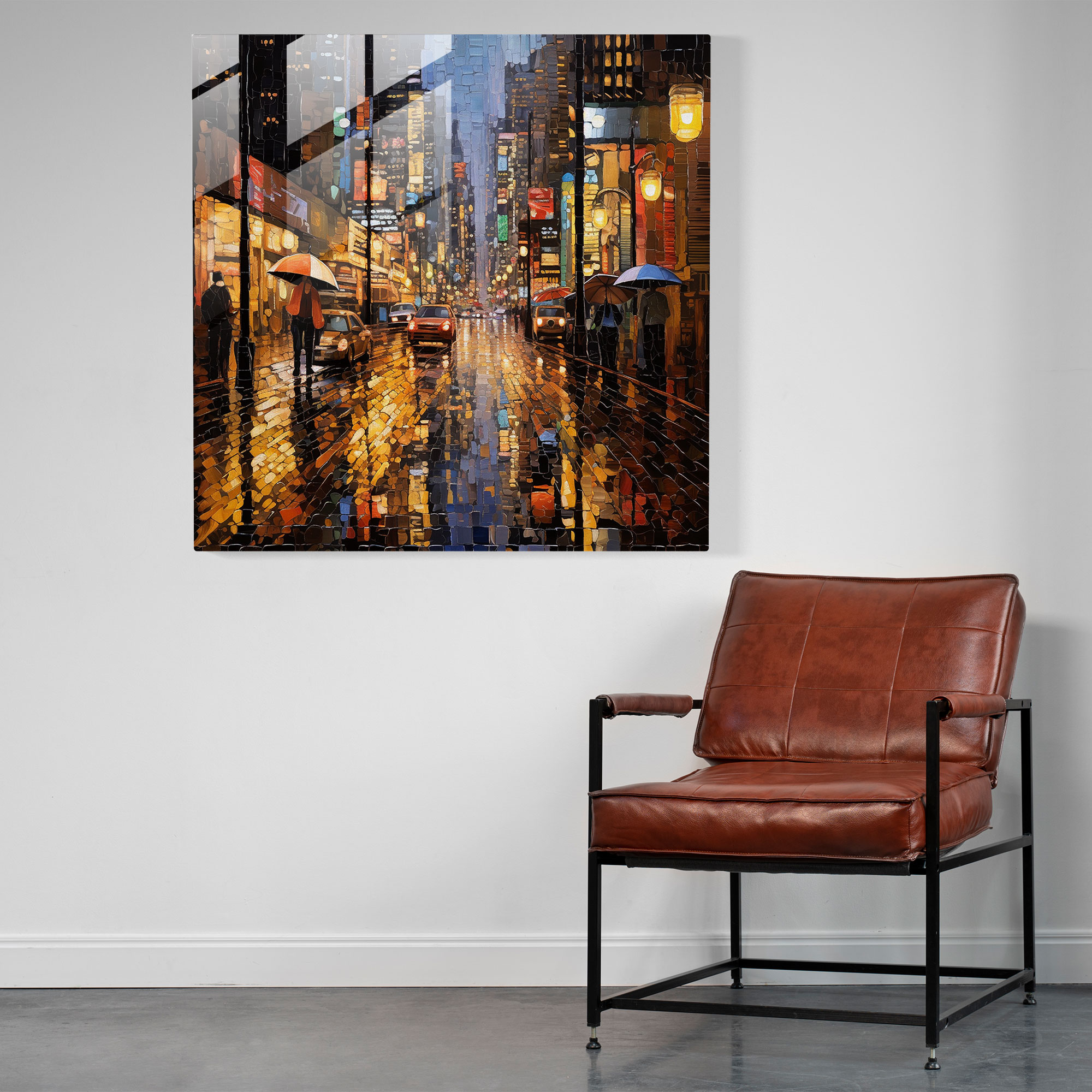 Reflective Rainy Street Glass Art - Rain, Sophistication, Glass Art, Intricate