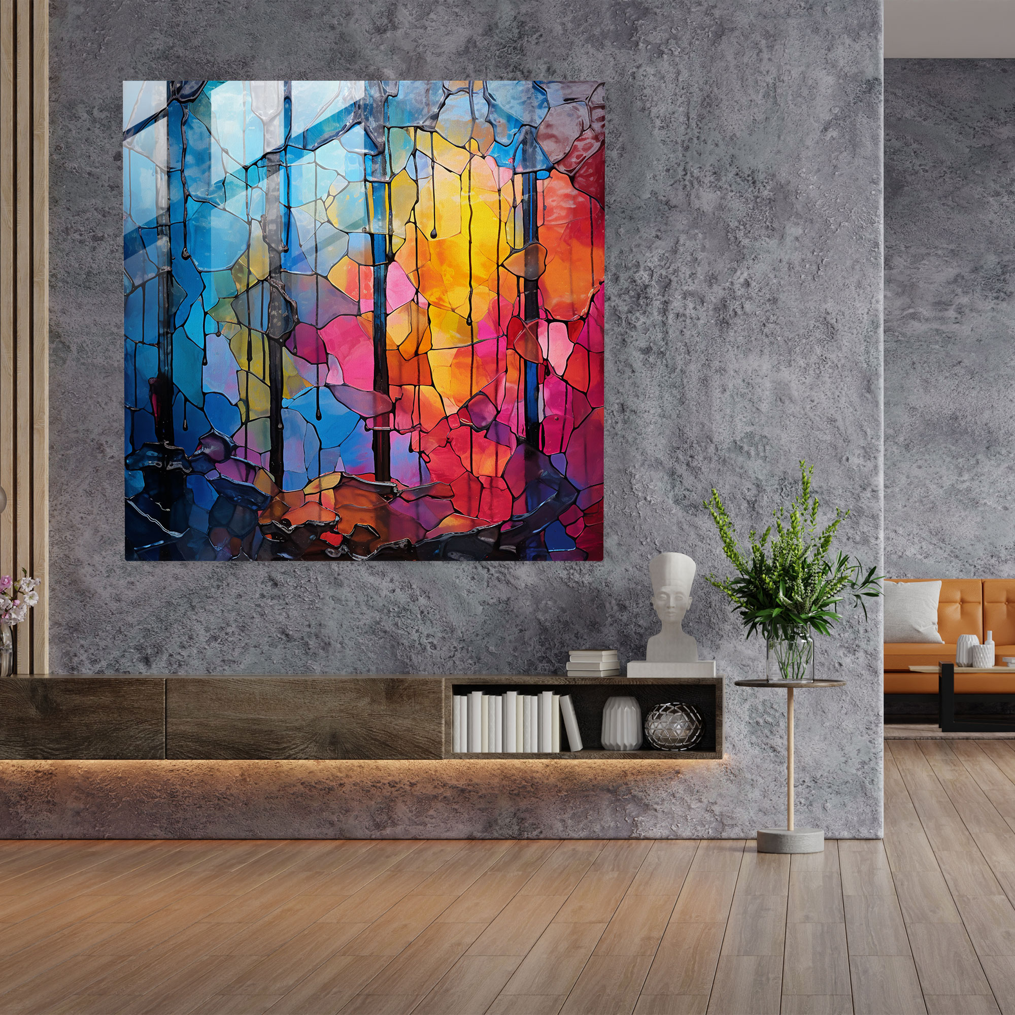 Canlı Yağmurlu Cam Sanatı - Yağmur Cam Sanatı Duvar Dekorasyonu Modern Sanat