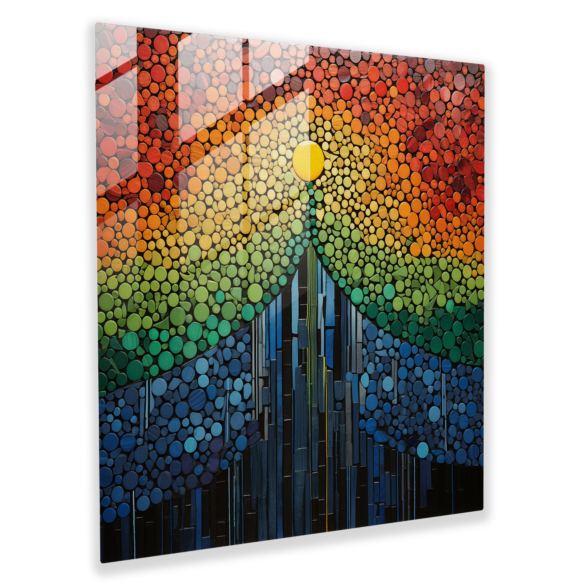 Mosaic Raindrops Glass Print - Rain, Wall Decoration, Mixed Media Artwork, Home Decoration