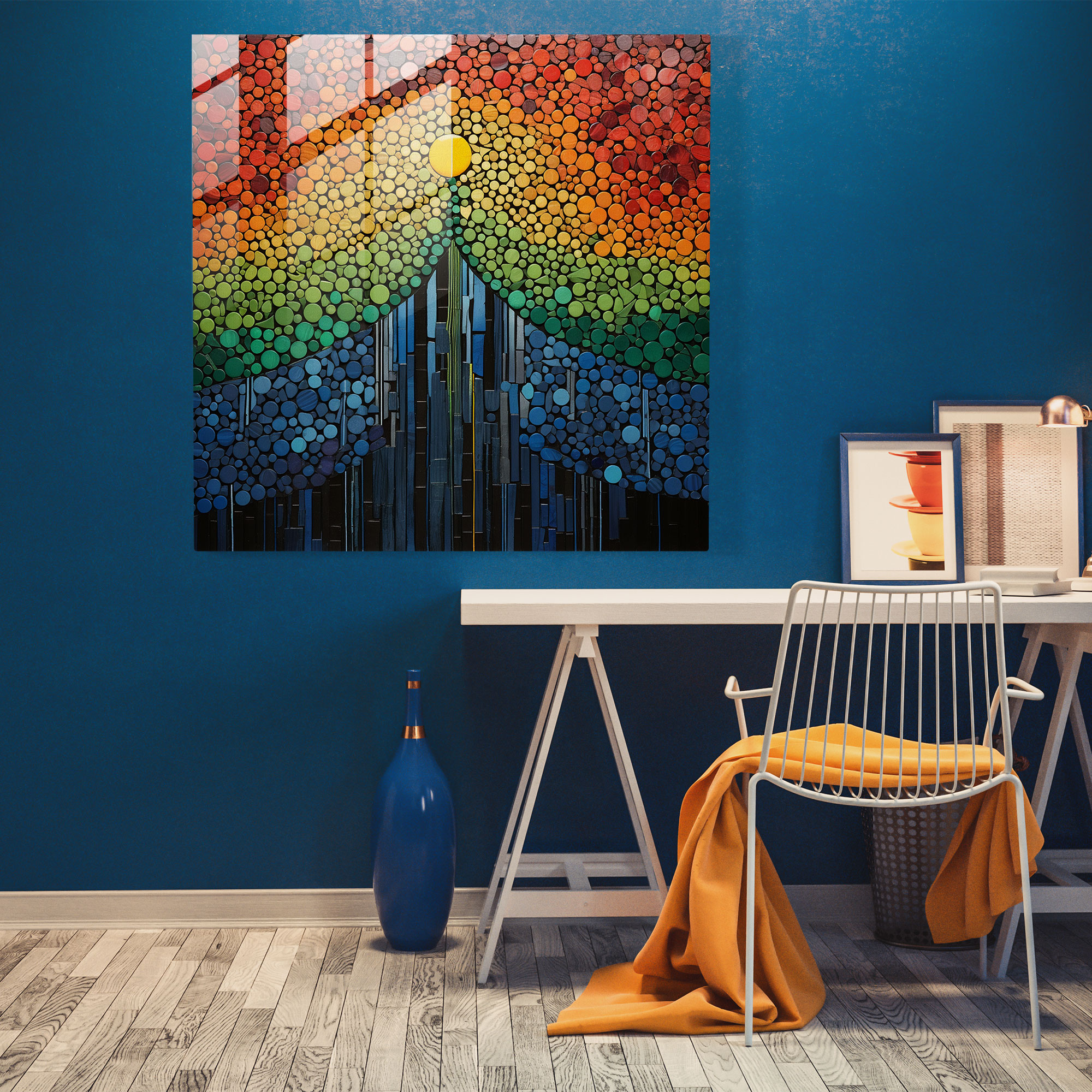 Mosaic Raindrops Glass Print - Rain, Wall Decoration, Mixed Media Artwork, Home Decoration