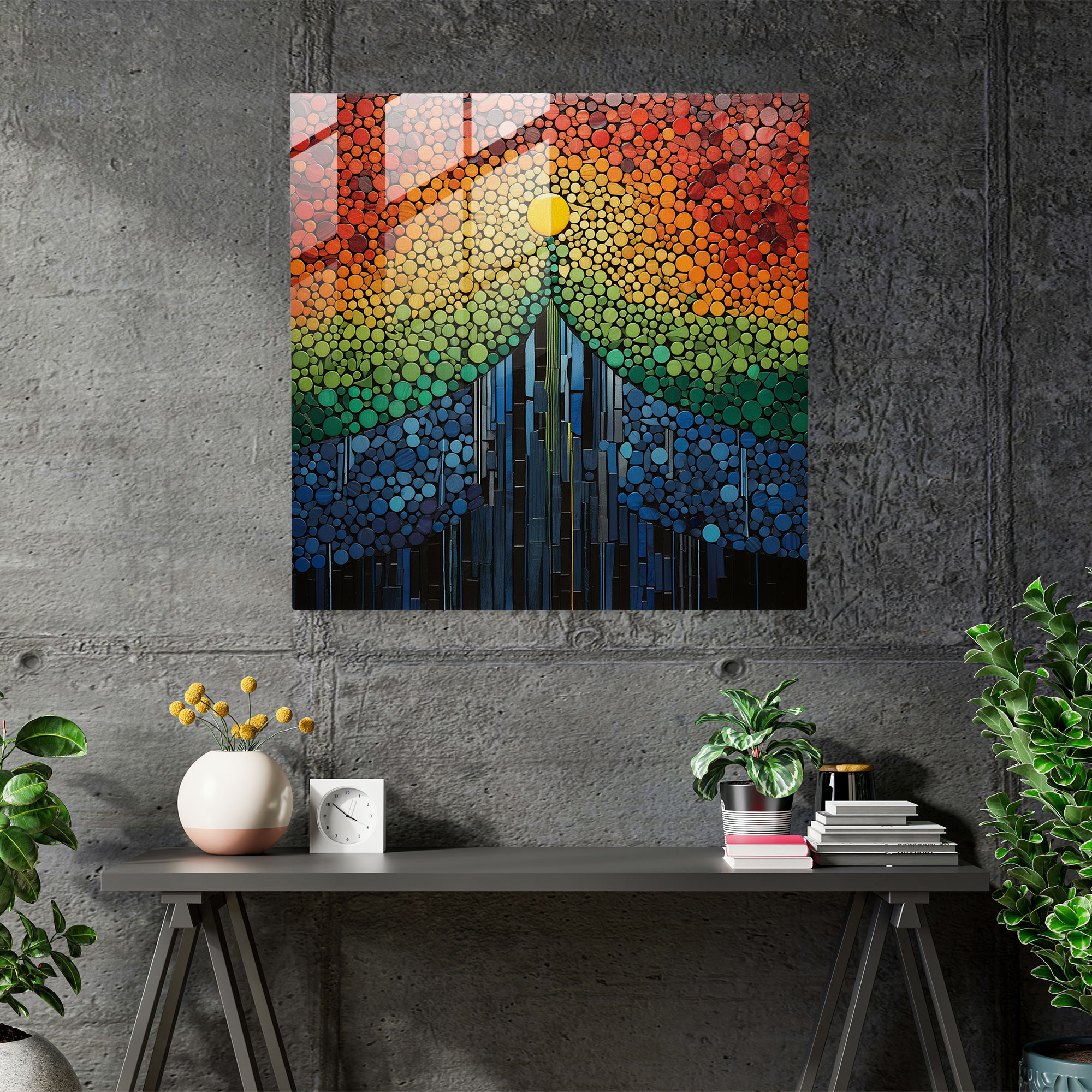 Mosaic Raindrops Glass Print - Rain, Wall Decoration, Mixed Media Artwork, Home Decoration