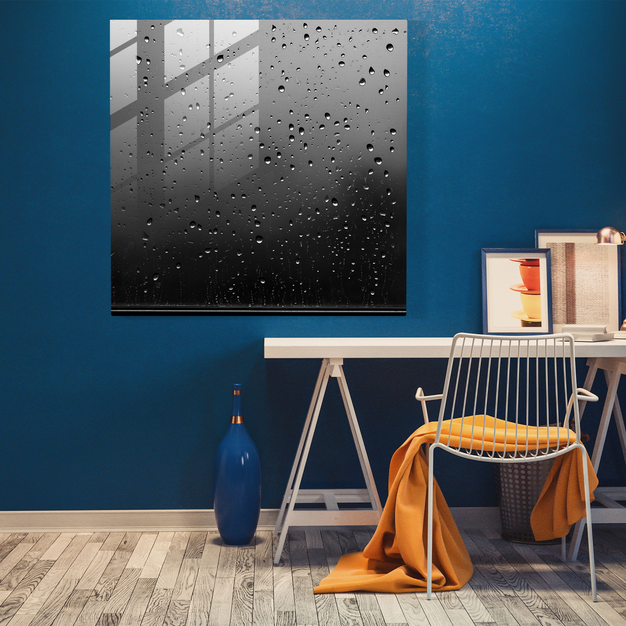 Camda Yağmur Desenli Baskı - Minimalist Fotoğrafçılık Cam Sanat Cam Tablo