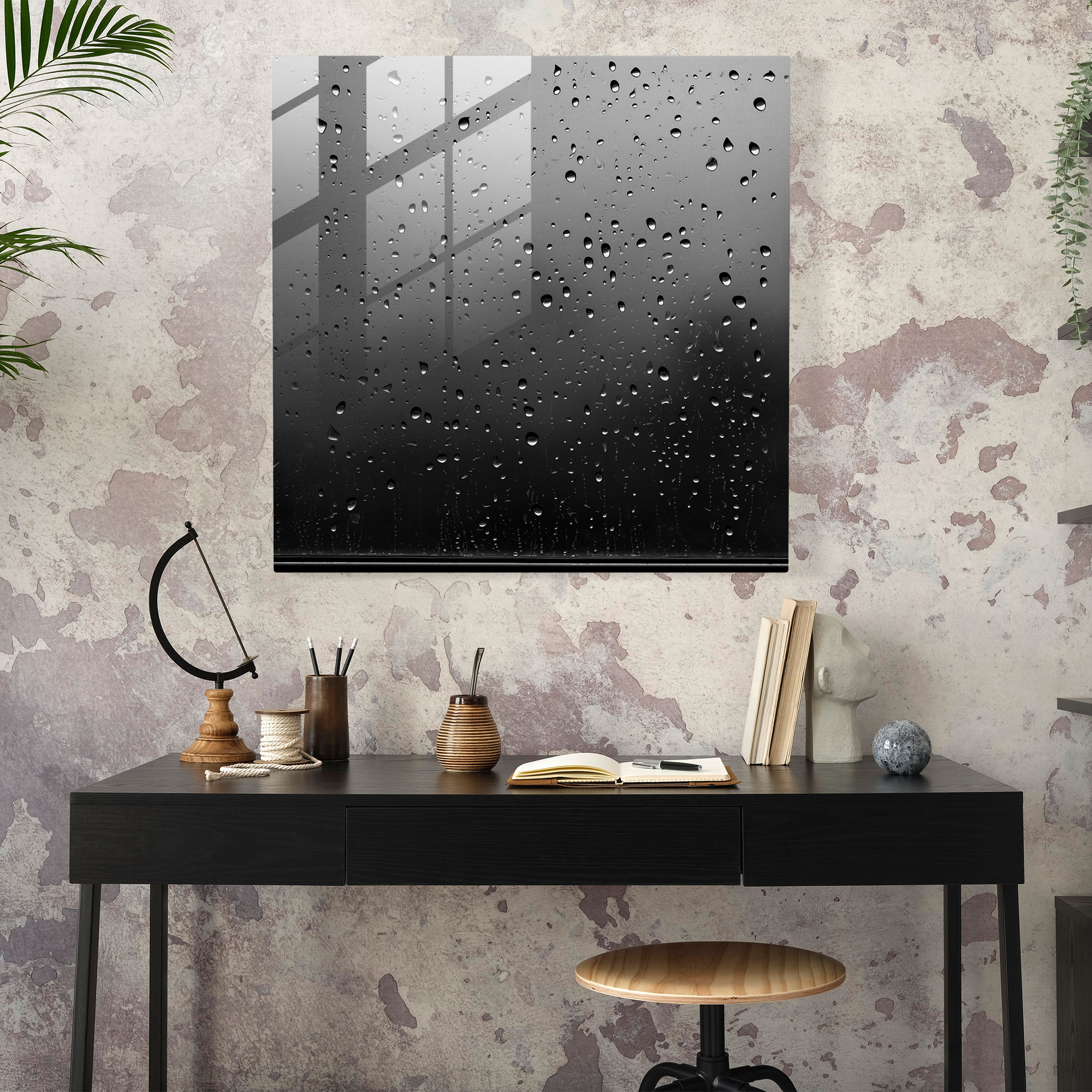 Camda Yağmur Desenli Baskı - Minimalist Fotoğrafçılık Cam Sanat Cam Tablo