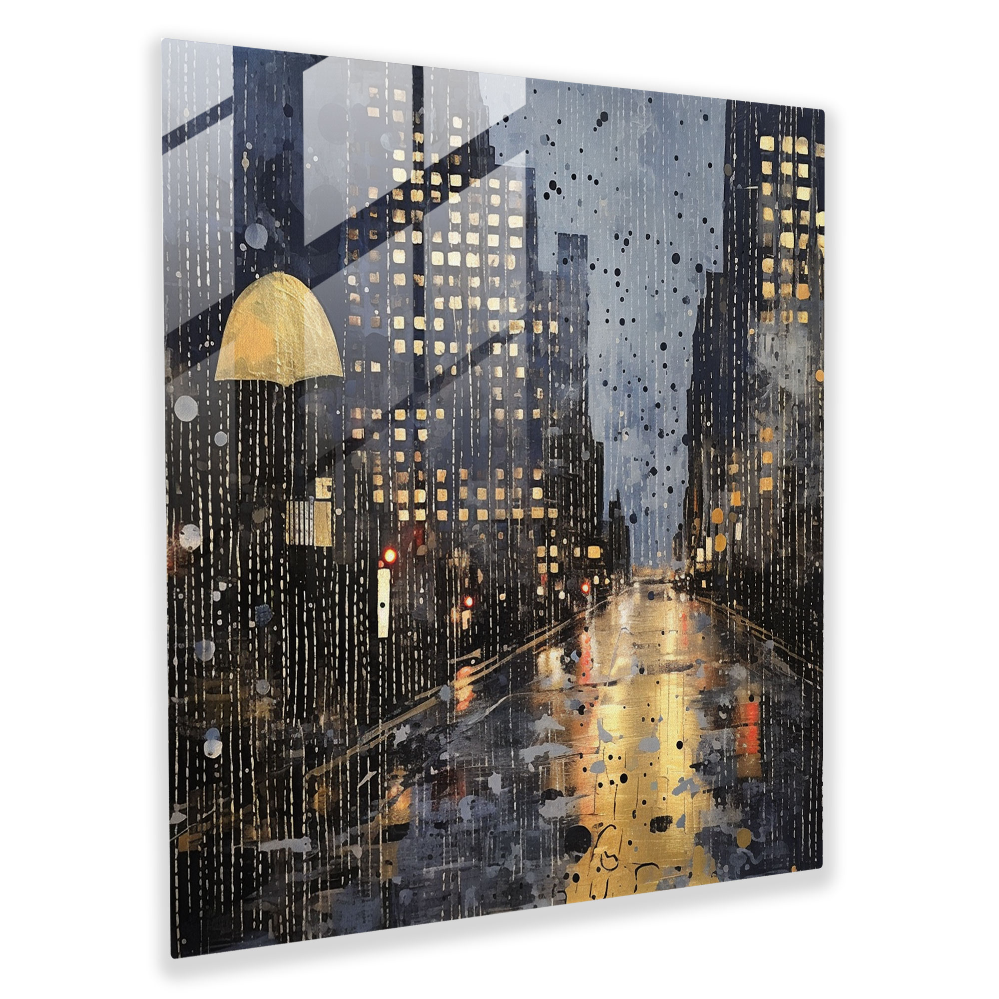 Cityscape Rain Glass Print - Rain, Glass Art, Home Decoration, Glass Print