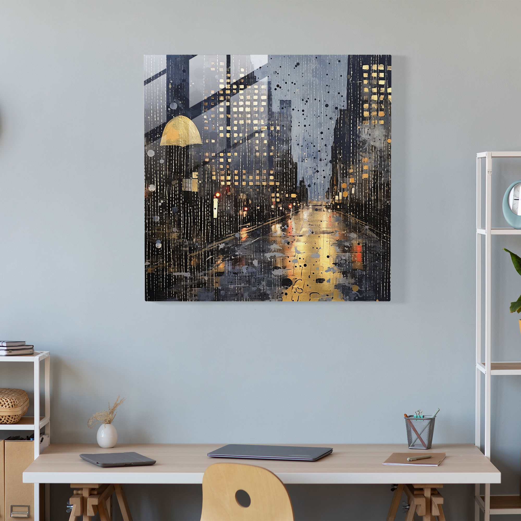 Cityscape Rain Glass Print - Rain, Glass Art, Home Decoration, Glass Print