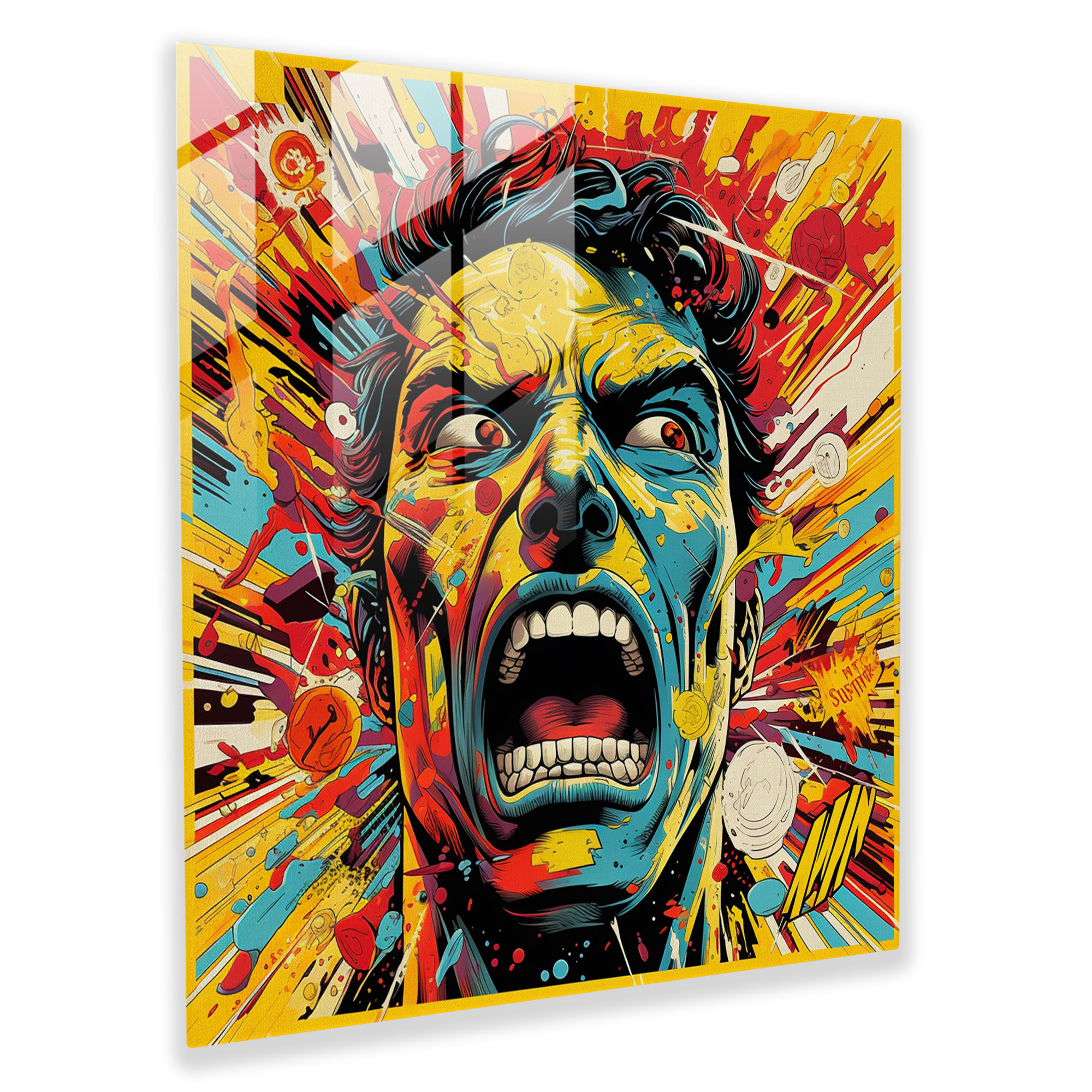 Retro Explosion Glass Prints - Pop Art Comic Book Characters Glass Print
