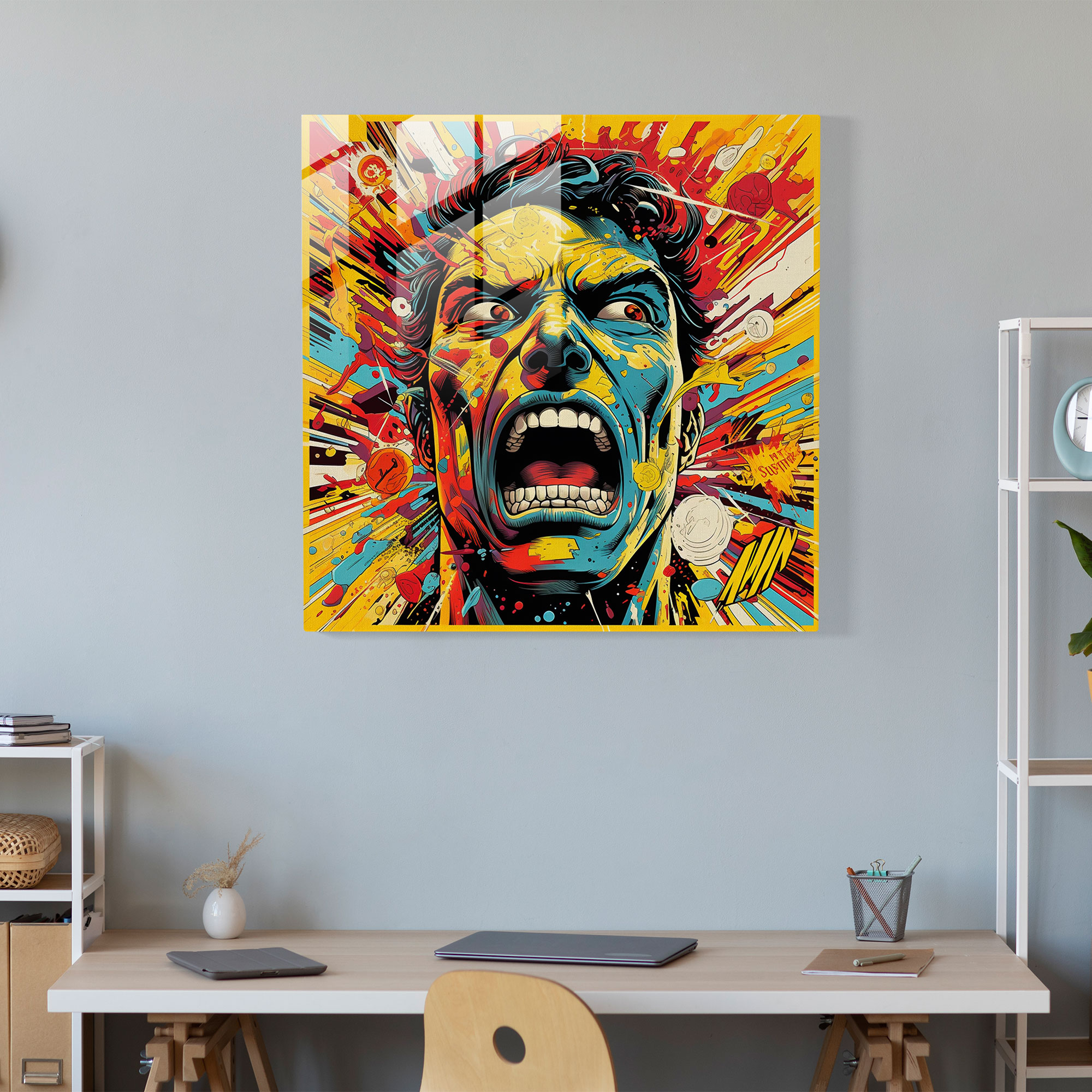 Retro Explosion Glass Prints - Pop Art Comic Book Characters Glass Print